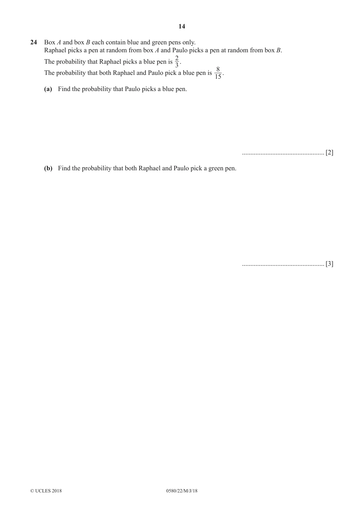 Cambridge IGCSE Mathematics 0580 2018 May/June Paper 2 · Variant 2 question paper, page 14 of 16