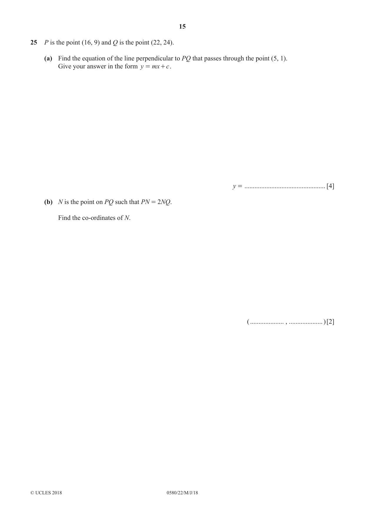 Cambridge IGCSE Mathematics 0580 2018 May/June Paper 2 · Variant 2 question paper, page 15 of 16
