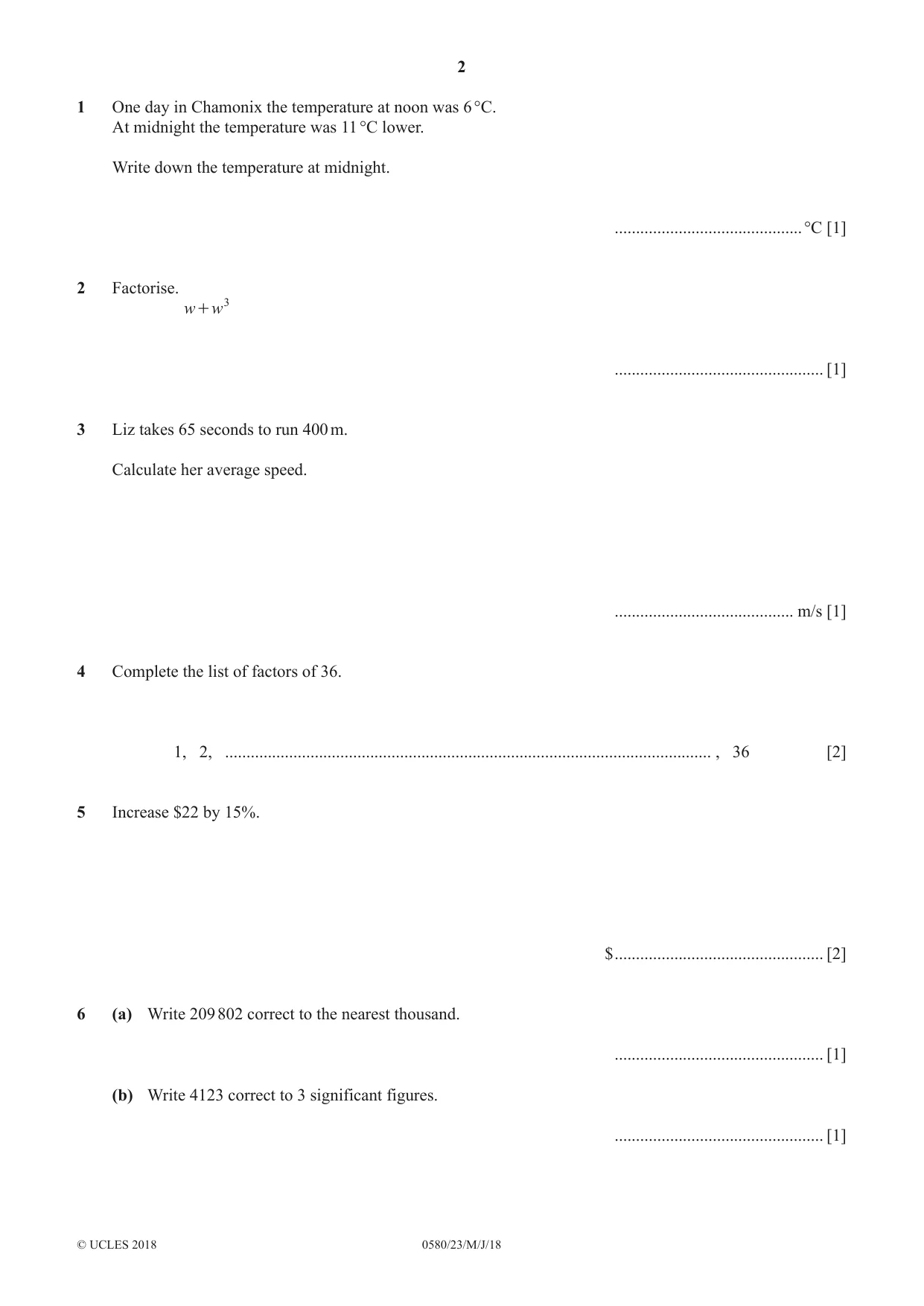 Cambridge IGCSE Mathematics 0580 2018 May/June Paper 2 · Variant 3 question paper, page 2 of 12