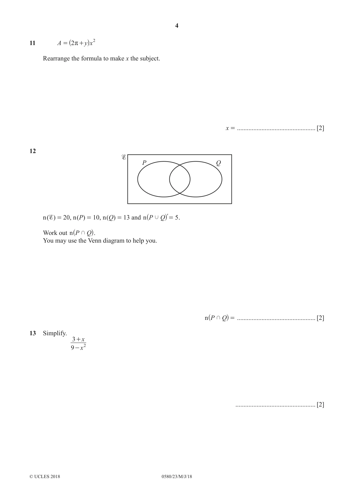 Cambridge IGCSE Mathematics 0580 2018 May/June Paper 2 · Variant 3 question paper, page 4 of 12