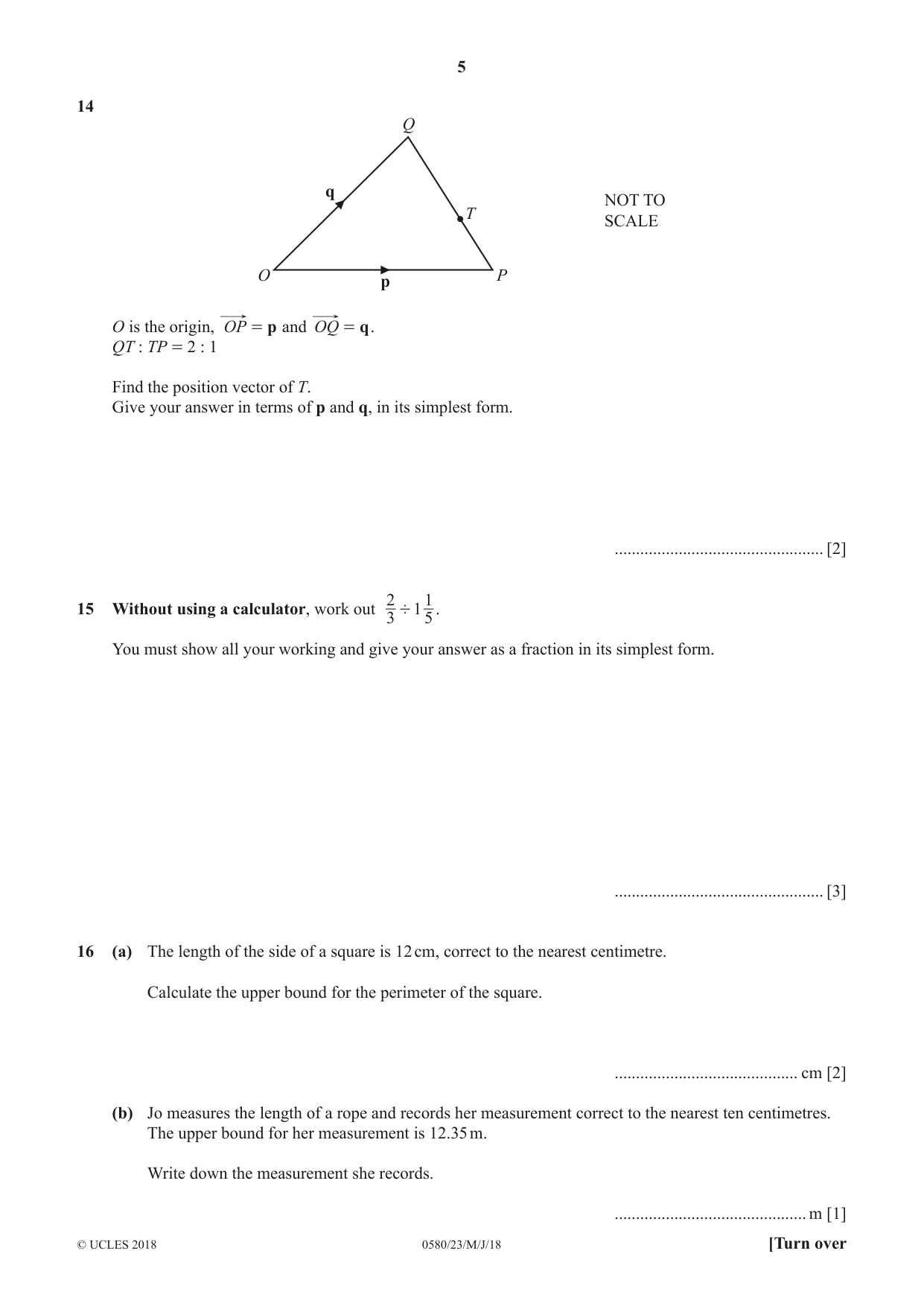 Cambridge IGCSE Mathematics 0580 2018 May/June Paper 2 · Variant 3 question paper, page 5 of 12