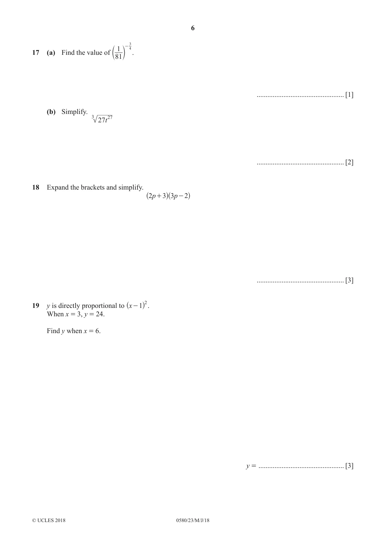 Cambridge IGCSE Mathematics 0580 2018 May/June Paper 2 · Variant 3 question paper, page 6 of 12