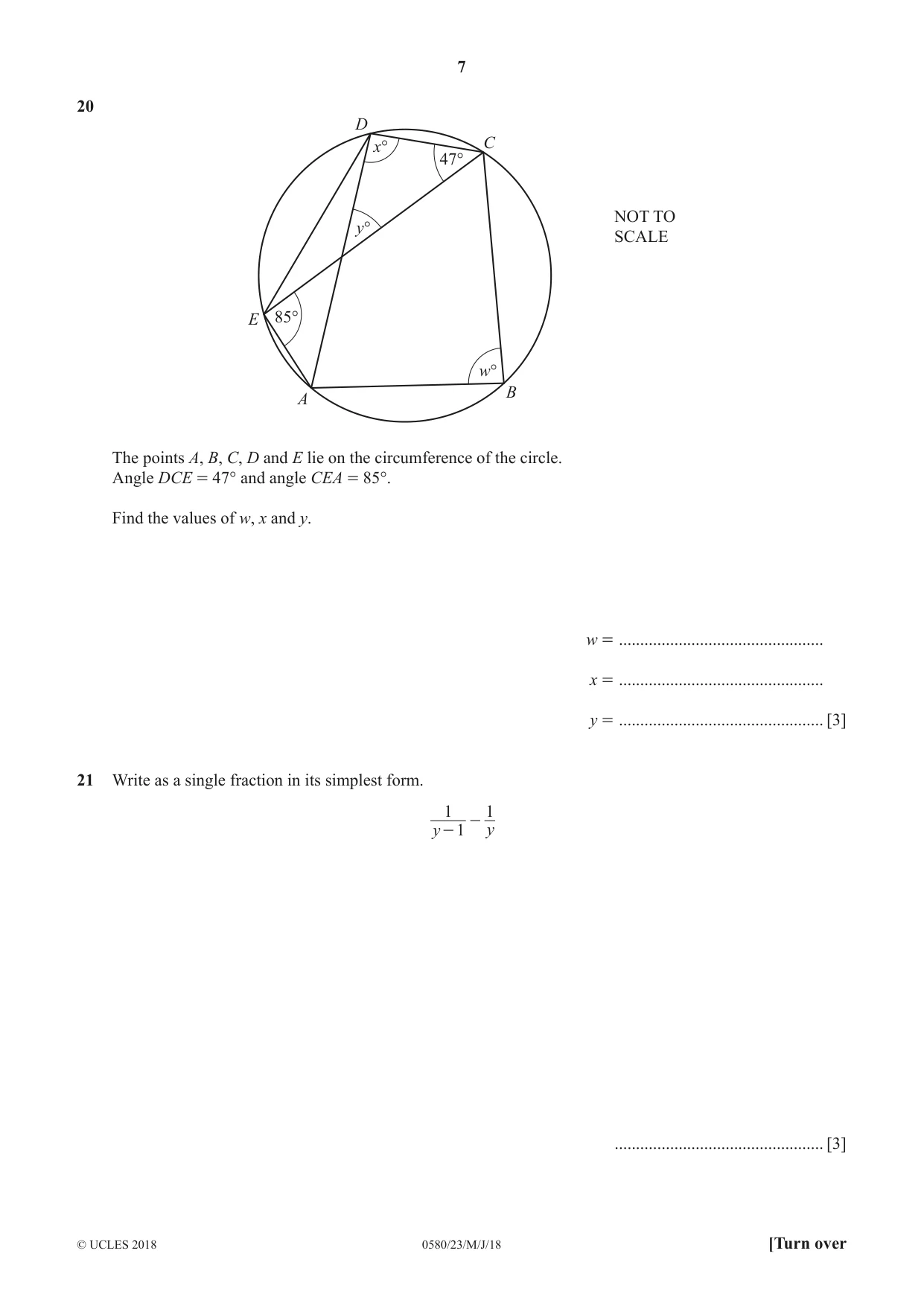Cambridge IGCSE Mathematics 0580 2018 May/June Paper 2 · Variant 3 question paper, page 7 of 12