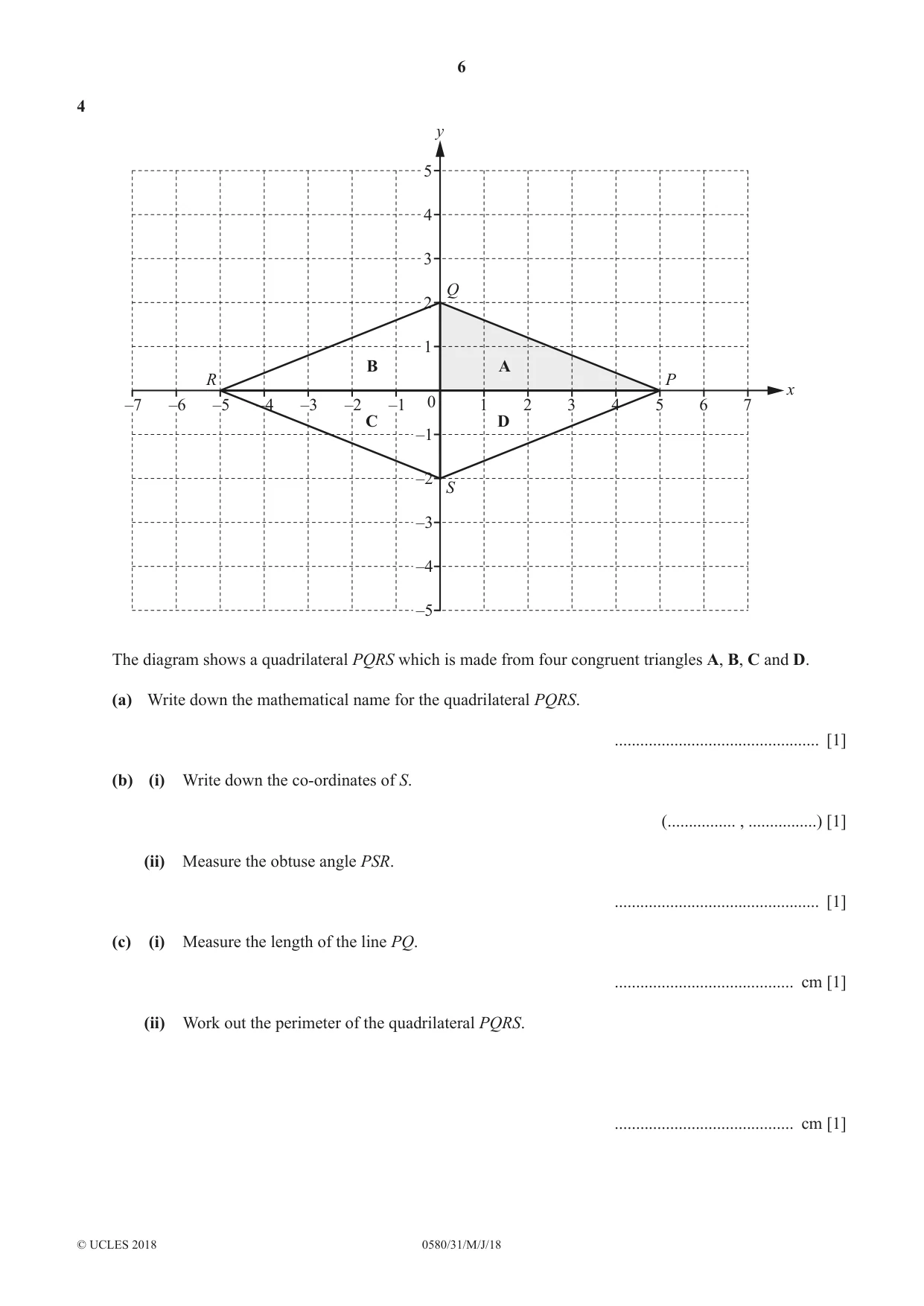 Cambridge IGCSE Mathematics 0580 2018 May/June Paper 3 · Variant 1 question paper, page 6 of 20