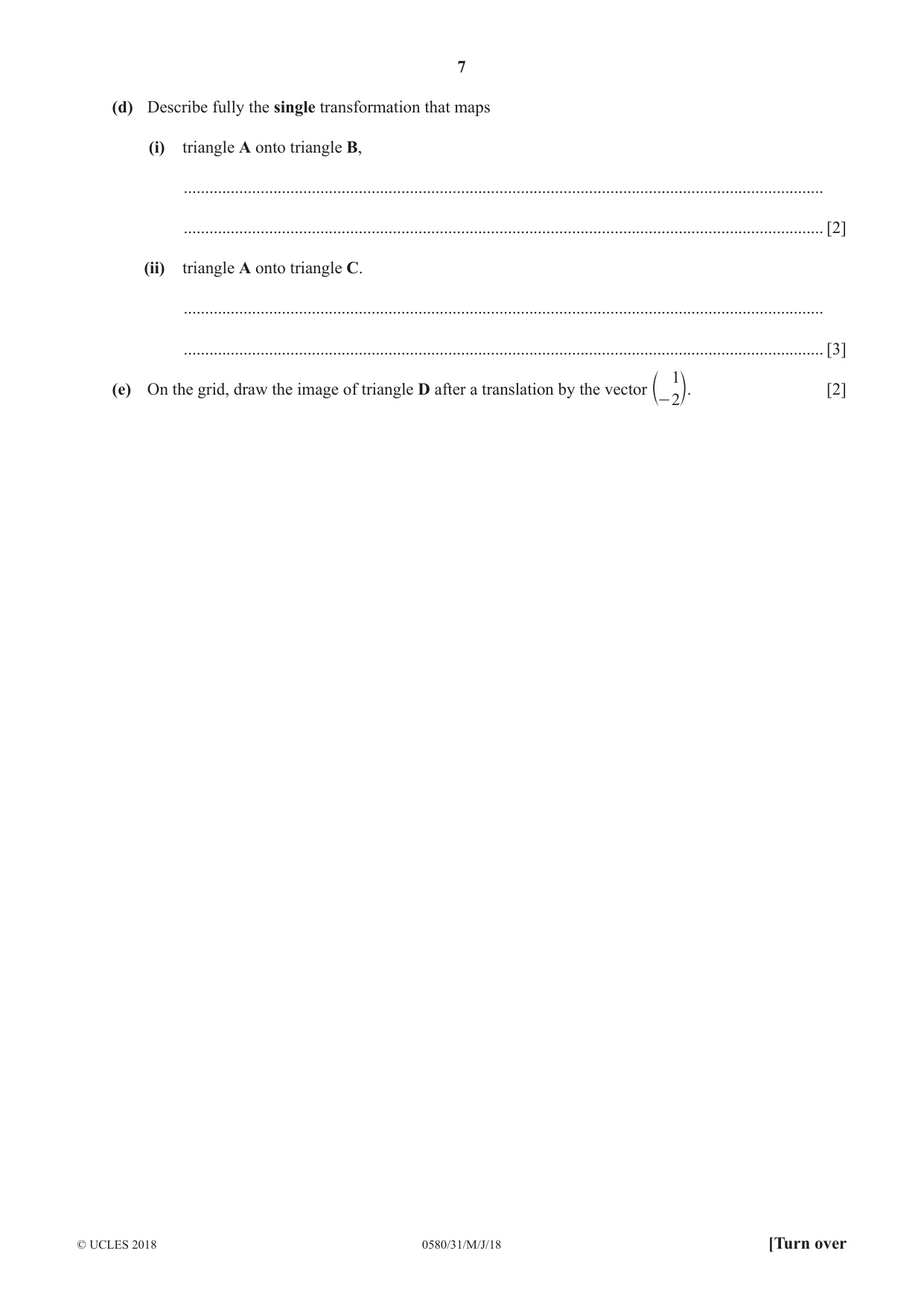 Cambridge IGCSE Mathematics 0580 2018 May/June Paper 3 · Variant 1 question paper, page 7 of 20