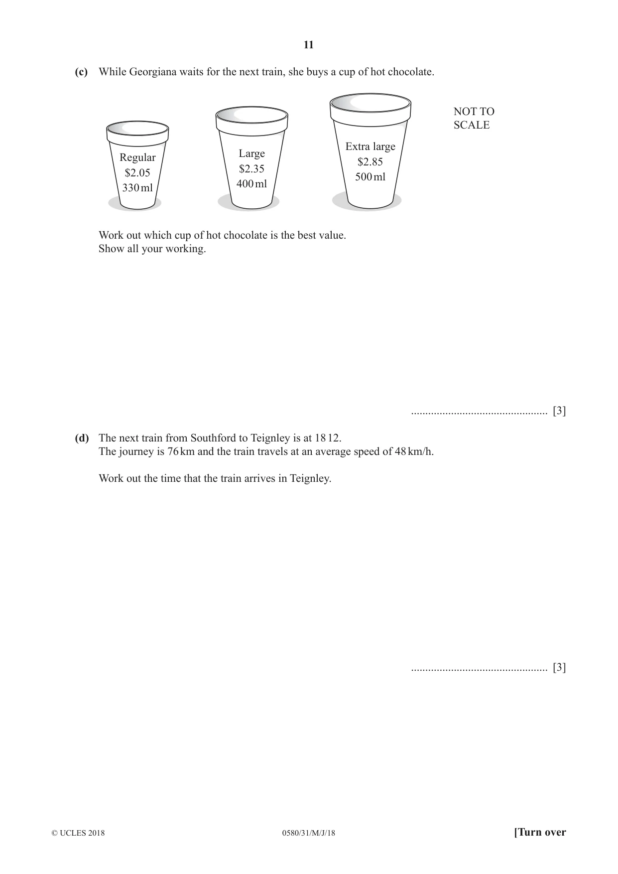 Cambridge IGCSE Mathematics 0580 2018 May/June Paper 3 · Variant 1 question paper, page 11 of 20