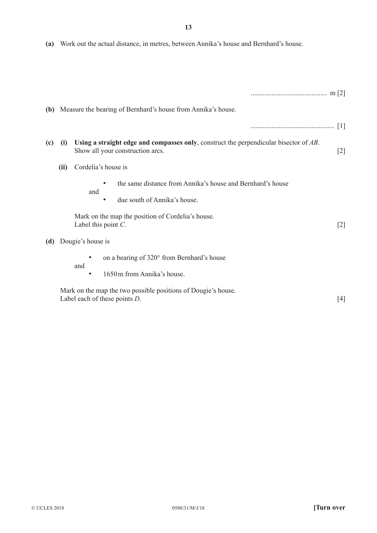 Cambridge IGCSE Mathematics 0580 2018 May/June Paper 3 · Variant 1 question paper, page 13 of 20
