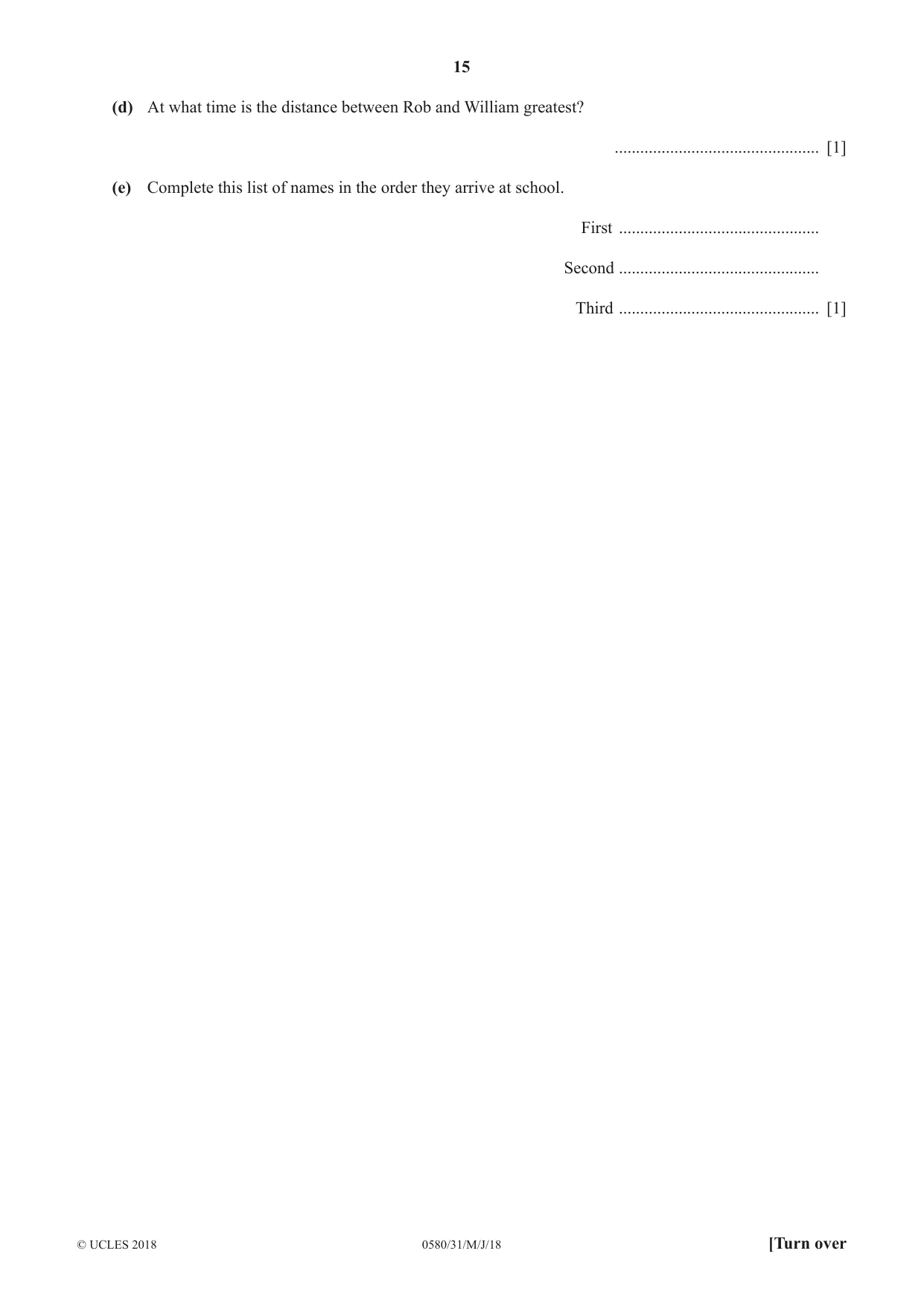 Cambridge IGCSE Mathematics 0580 2018 May/June Paper 3 · Variant 1 question paper, page 15 of 20
