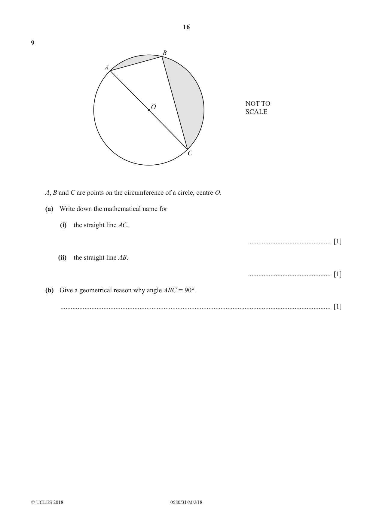Cambridge IGCSE Mathematics 0580 2018 May/June Paper 3 · Variant 1 question paper, page 16 of 20