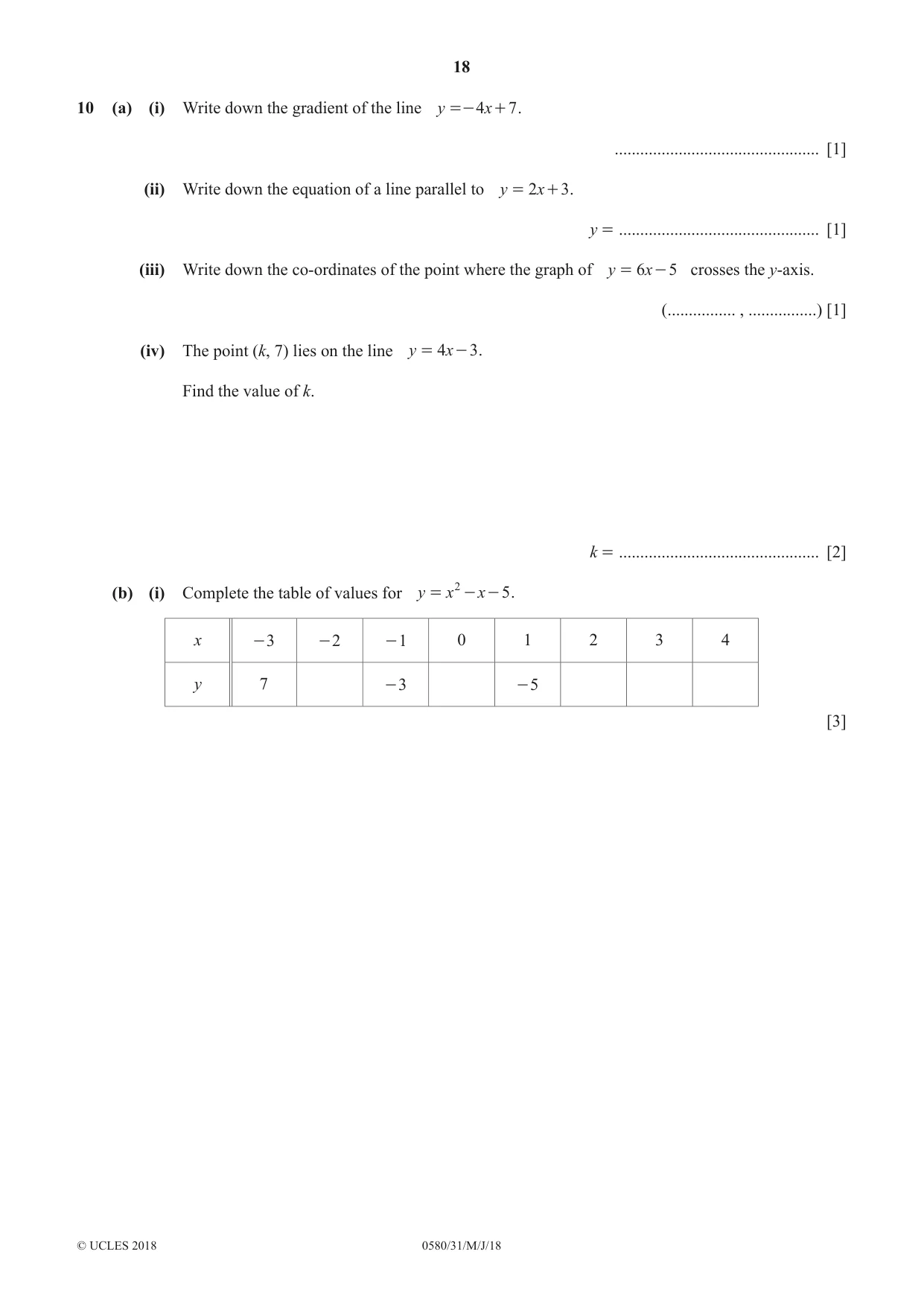 Cambridge IGCSE Mathematics 0580 2018 May/June Paper 3 · Variant 1 question paper, page 18 of 20