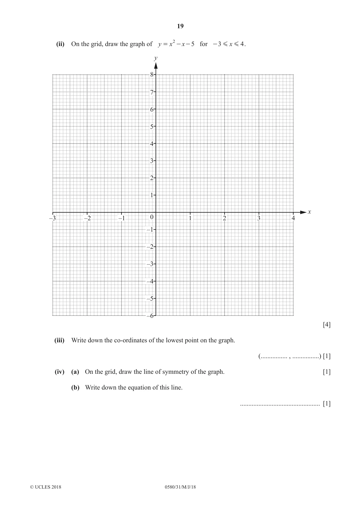 Cambridge IGCSE Mathematics 0580 2018 May/June Paper 3 · Variant 1 question paper, page 19 of 20