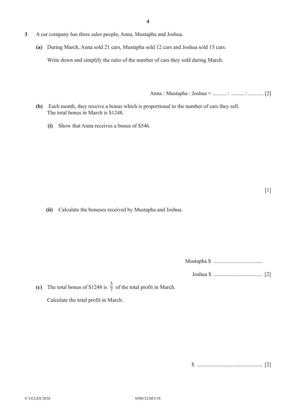Cambridge IGCSE Mathematics 0580 2018 May/June Paper 3 · Variant 2 question paper, page 4 of 16