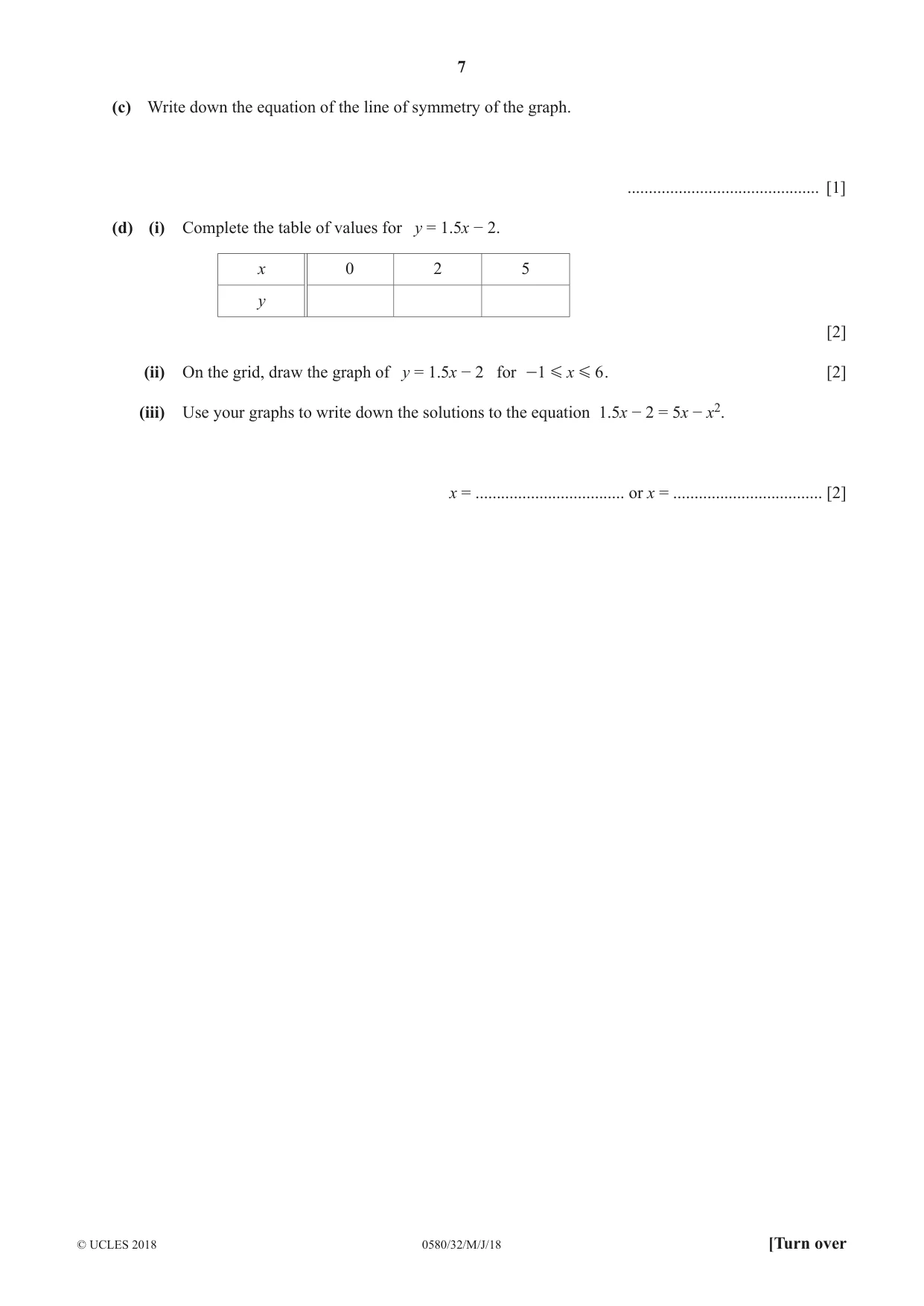 Cambridge IGCSE Mathematics 0580 2018 May/June Paper 3 · Variant 2 question paper, page 7 of 16