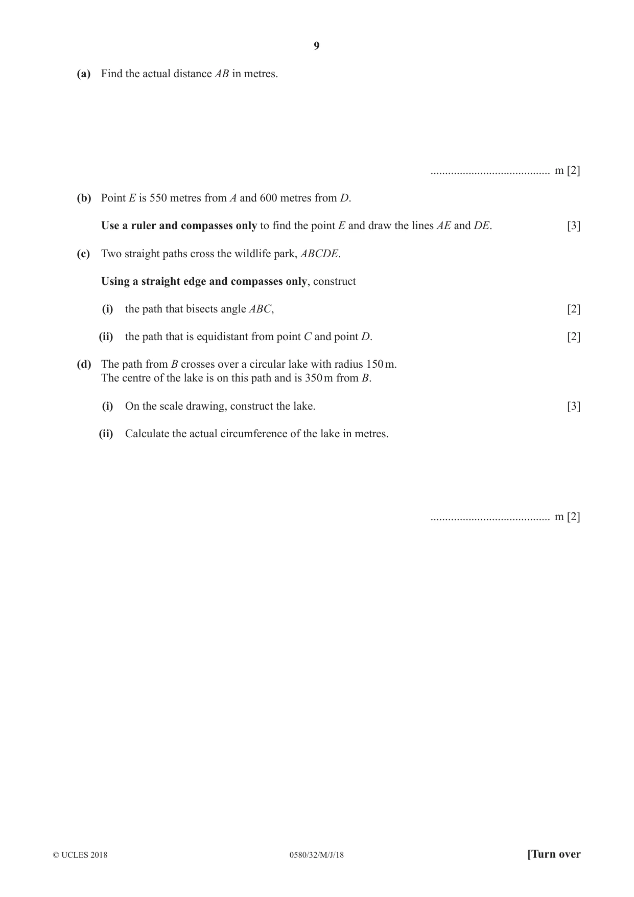 Cambridge IGCSE Mathematics 0580 2018 May/June Paper 3 · Variant 2 question paper, page 9 of 16