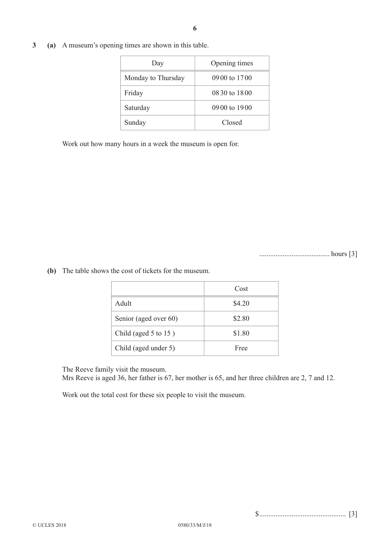 Cambridge IGCSE Mathematics 0580 2018 May/June Paper 3 · Variant 3 question paper, page 6 of 16
