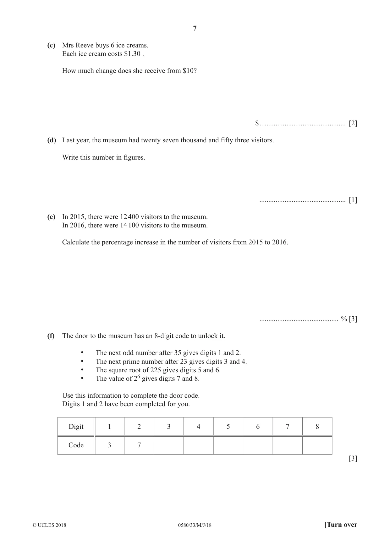 Cambridge IGCSE Mathematics 0580 2018 May/June Paper 3 · Variant 3 question paper, page 7 of 16
