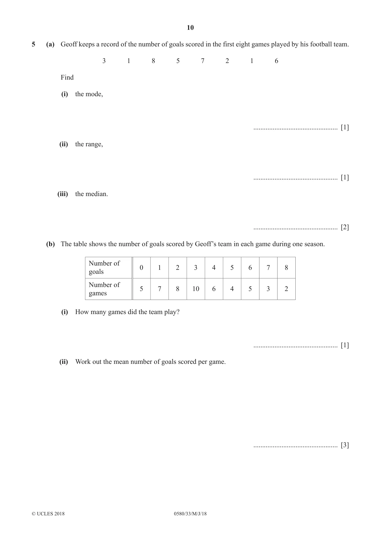 Cambridge IGCSE Mathematics 0580 2018 May/June Paper 3 · Variant 3 question paper, page 10 of 16