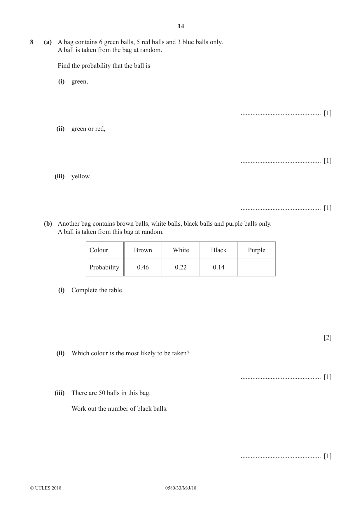 Cambridge IGCSE Mathematics 0580 2018 May/June Paper 3 · Variant 3 question paper, page 14 of 16