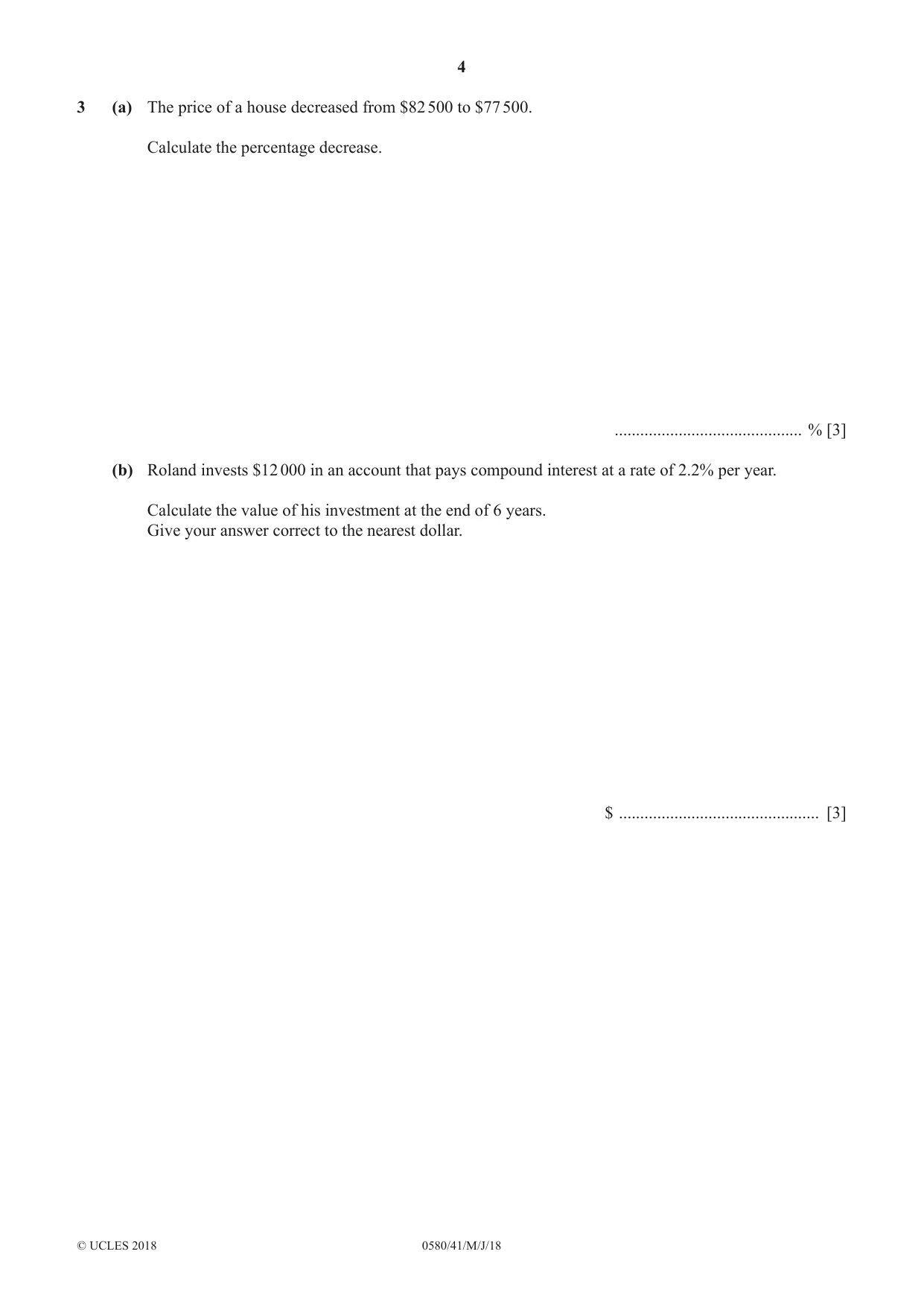 Cambridge IGCSE Mathematics 0580 2018 May/June Paper 4 · Variant 1 question paper, page 4 of 20