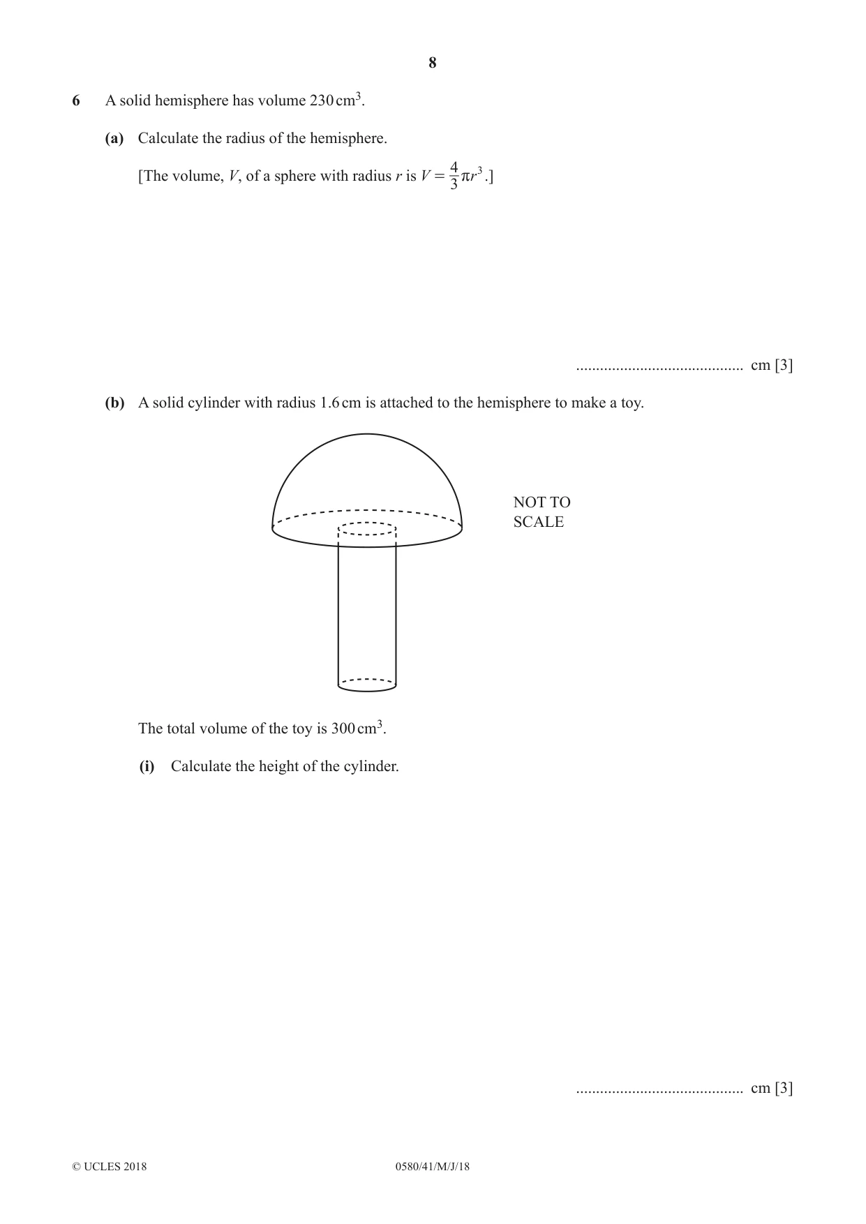 Cambridge IGCSE Mathematics 0580 2018 May/June Paper 4 · Variant 1 question paper, page 8 of 20