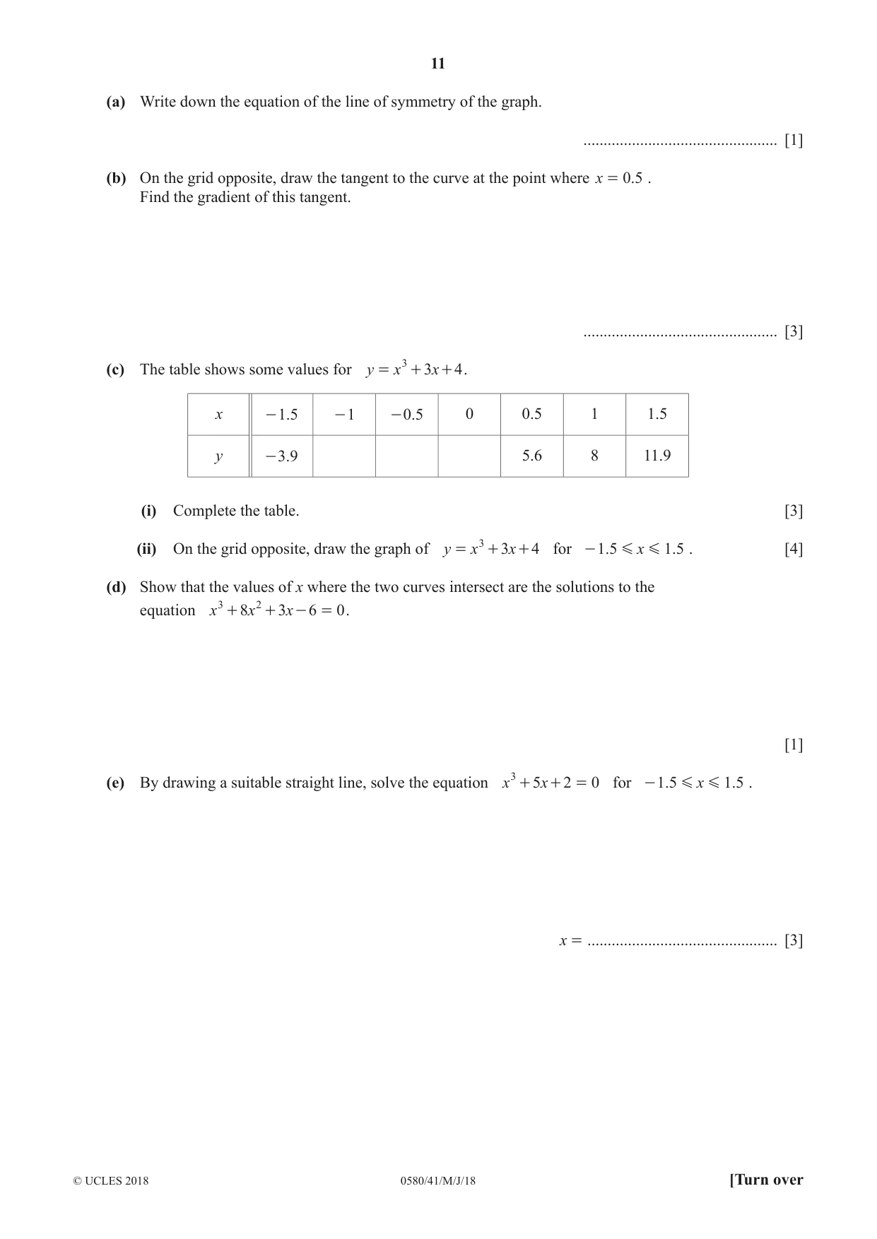 Cambridge IGCSE Mathematics 0580 2018 May/June Paper 4 · Variant 1 question paper, page 11 of 20