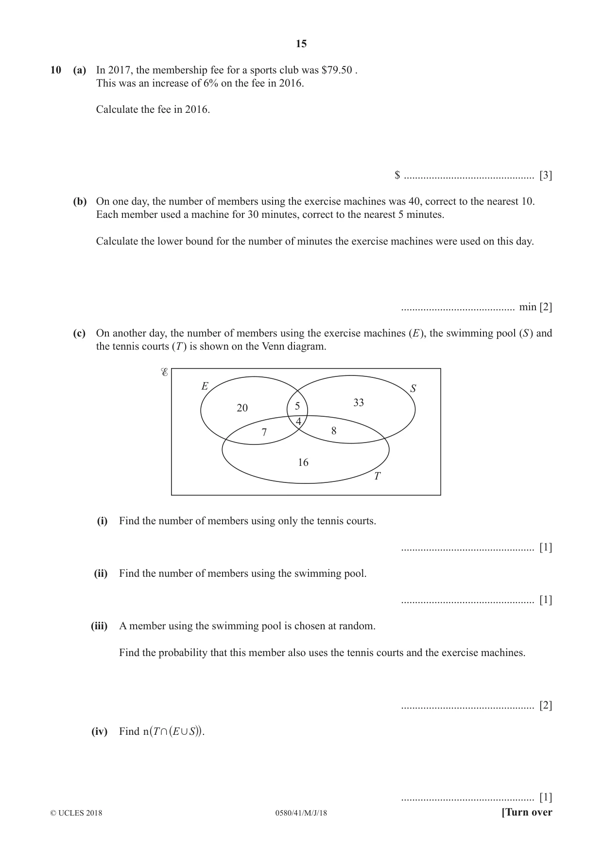 Cambridge IGCSE Mathematics 0580 2018 May/June Paper 4 · Variant 1 question paper, page 15 of 20