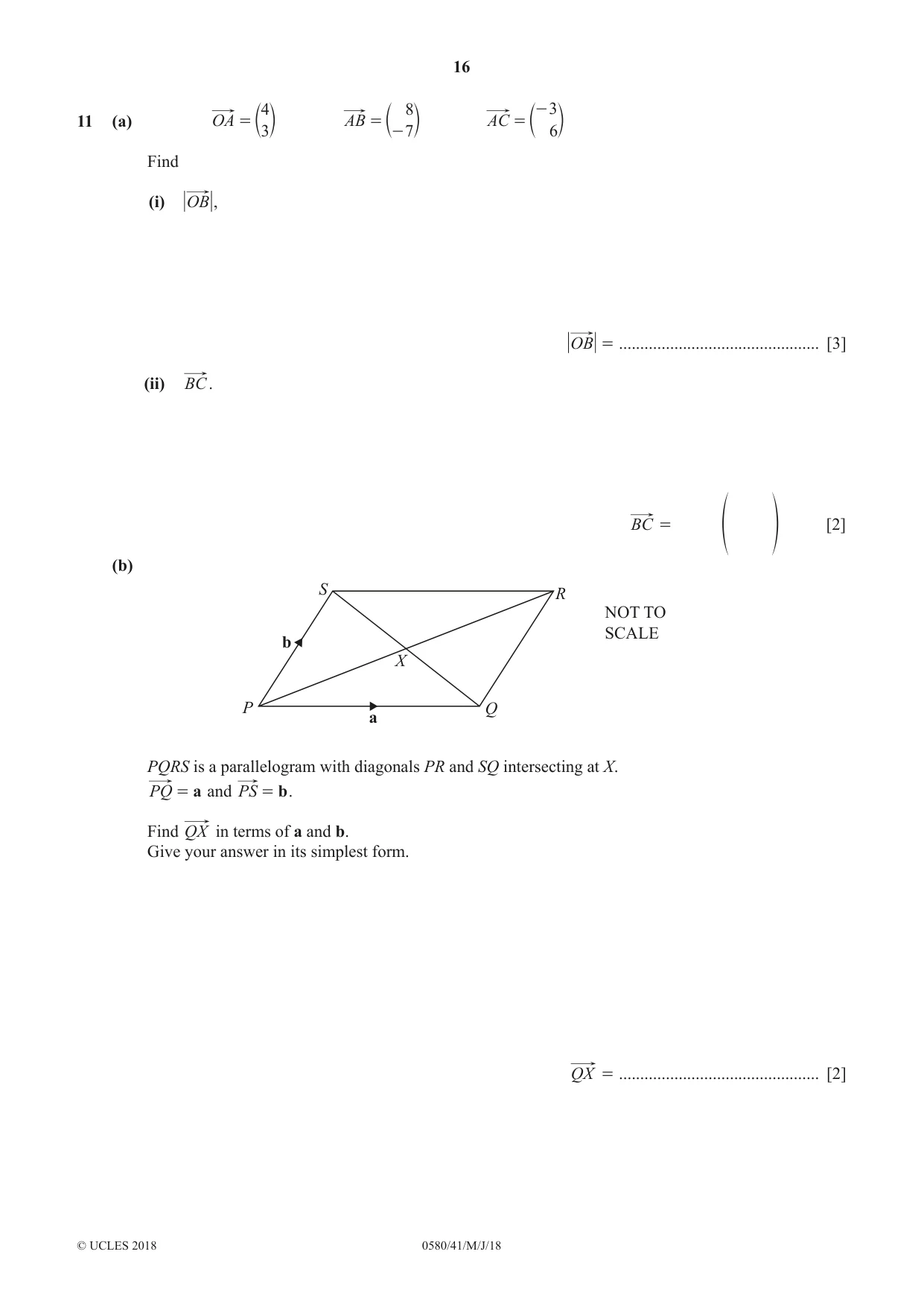 Cambridge IGCSE Mathematics 0580 2018 May/June Paper 4 · Variant 1 question paper, page 16 of 20