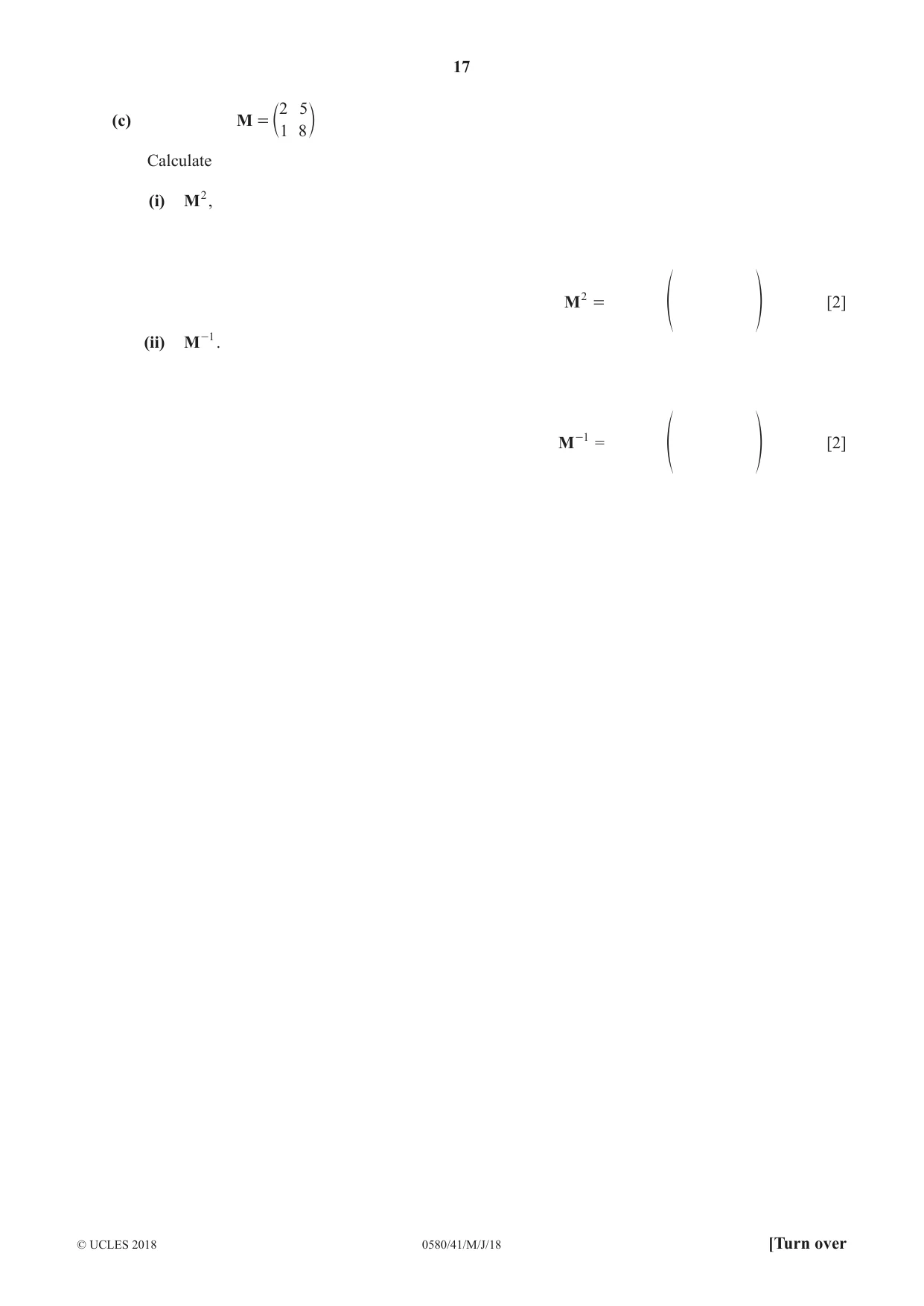 Cambridge IGCSE Mathematics 0580 2018 May/June Paper 4 · Variant 1 question paper, page 17 of 20