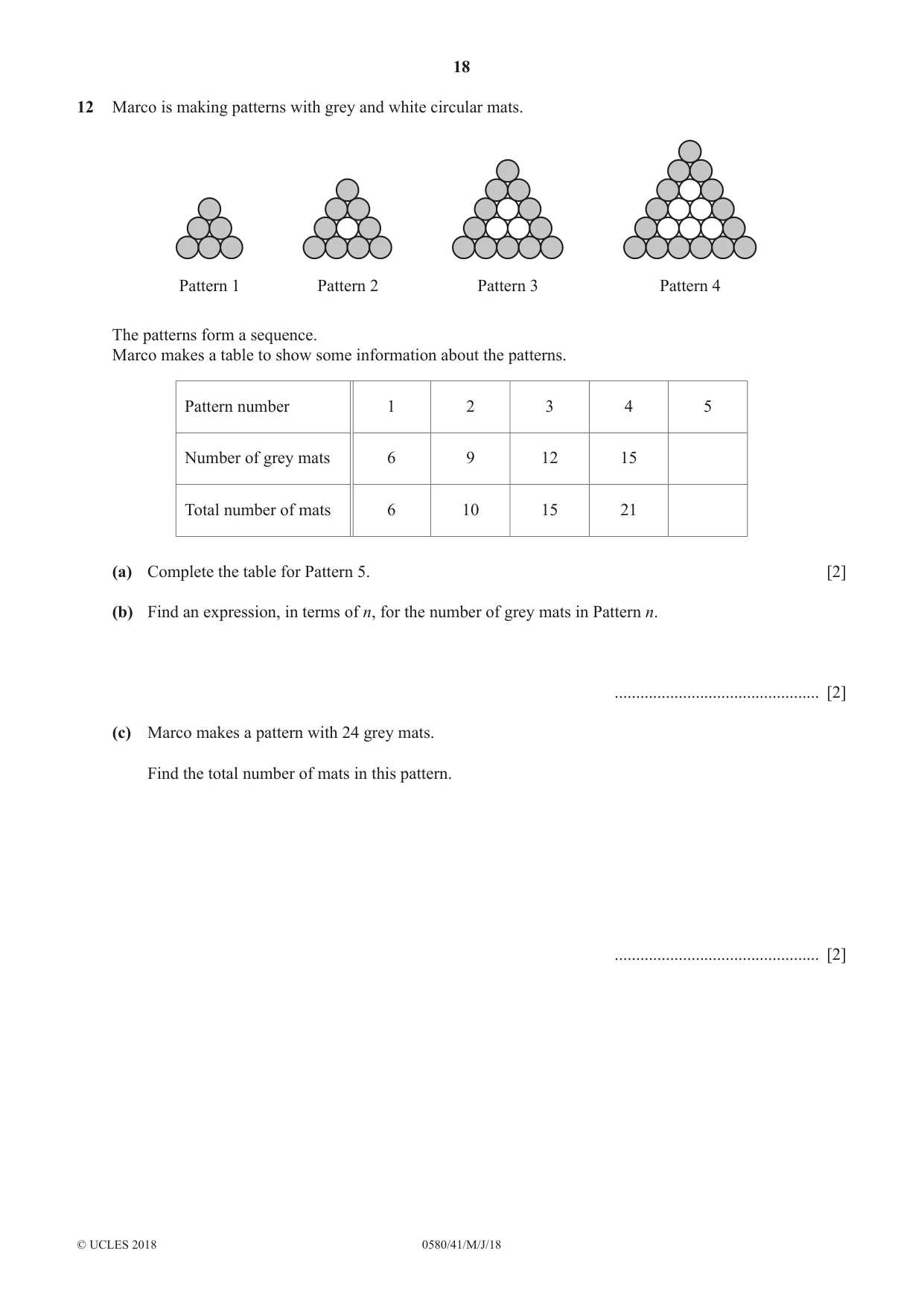 Cambridge IGCSE Mathematics 0580 2018 May/June Paper 4 · Variant 1 question paper, page 18 of 20