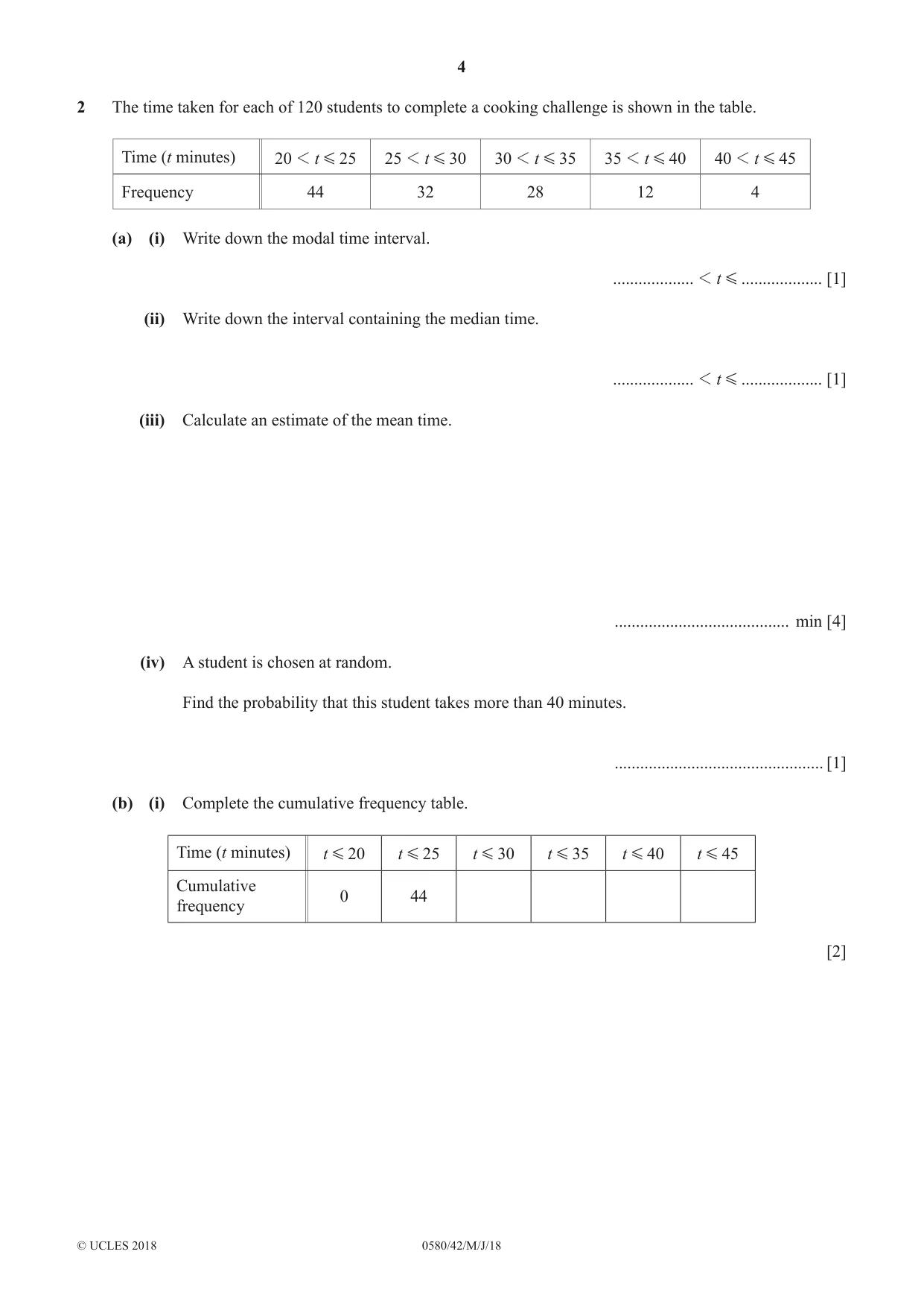 Cambridge IGCSE Mathematics 0580 2018 May/June Paper 4 · Variant 2 question paper, page 4 of 16
