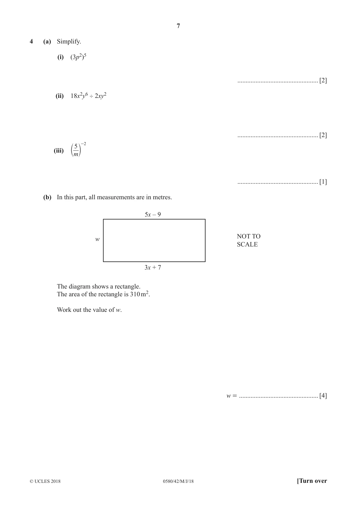Cambridge IGCSE Mathematics 0580 2018 May/June Paper 4 · Variant 2 question paper, page 7 of 16