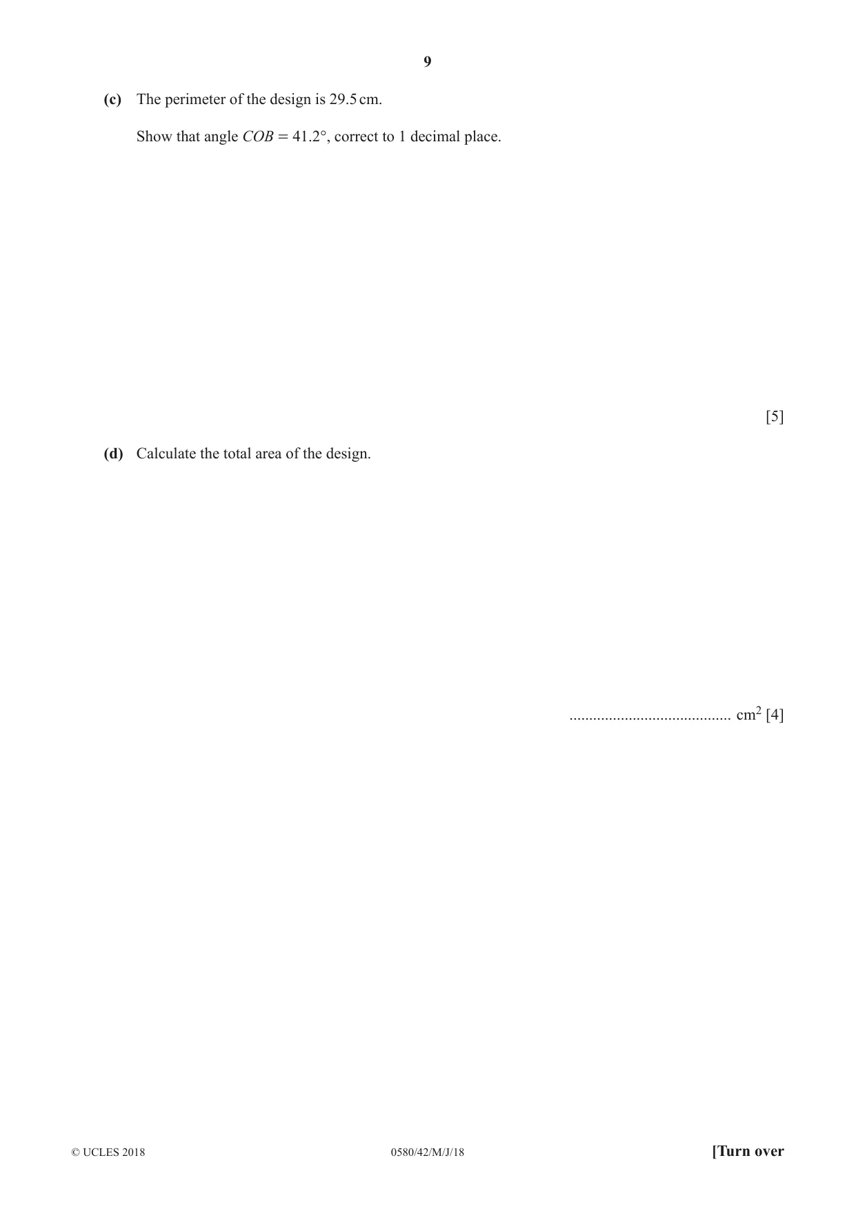 Cambridge IGCSE Mathematics 0580 2018 May/June Paper 4 · Variant 2 question paper, page 9 of 16