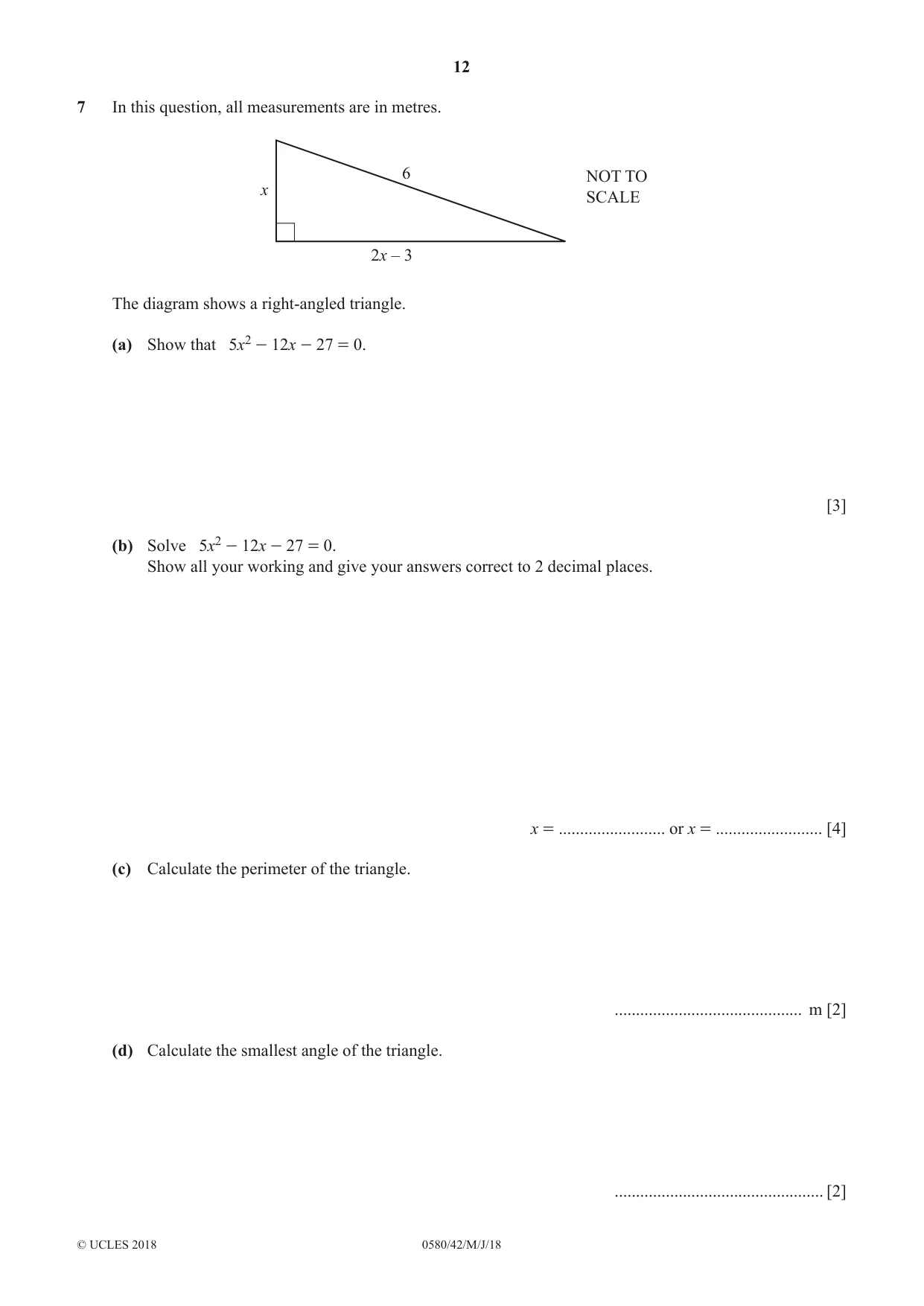 Cambridge IGCSE Mathematics 0580 2018 May/June Paper 4 · Variant 2 question paper, page 12 of 16