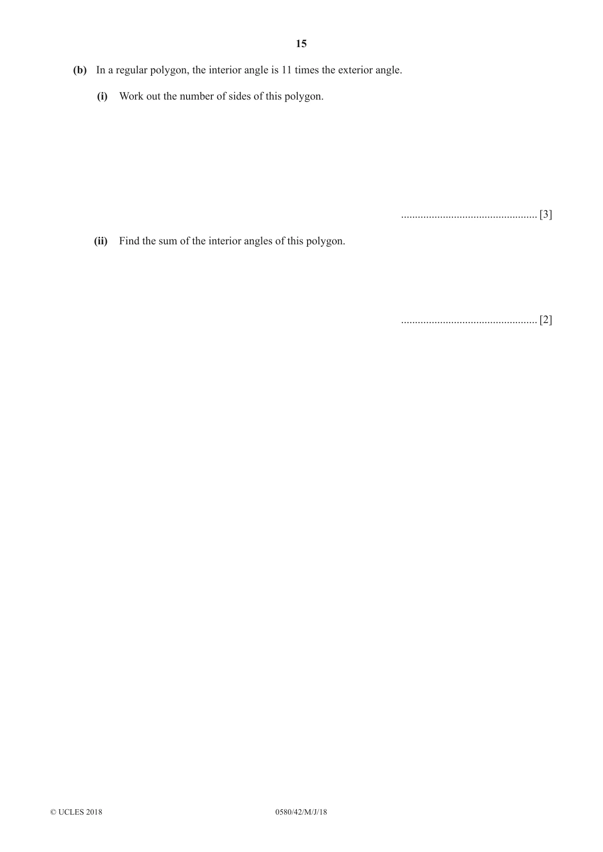 Cambridge IGCSE Mathematics 0580 2018 May/June Paper 4 · Variant 2 question paper, page 15 of 16