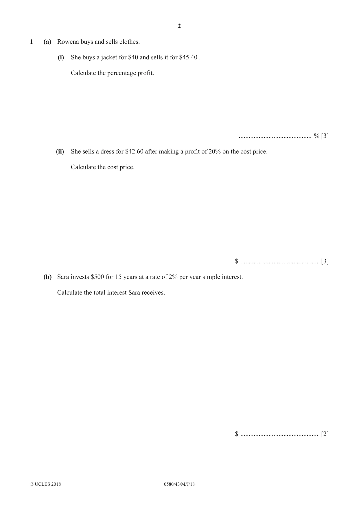 Cambridge IGCSE Mathematics 0580 2018 May/June Paper 4 · Variant 3 question paper, page 2 of 20