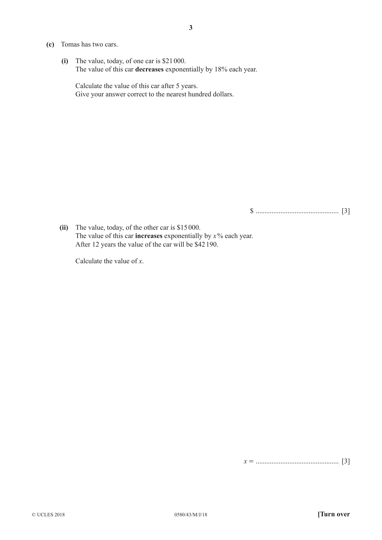 Cambridge IGCSE Mathematics 0580 2018 May/June Paper 4 · Variant 3 question paper, page 3 of 20