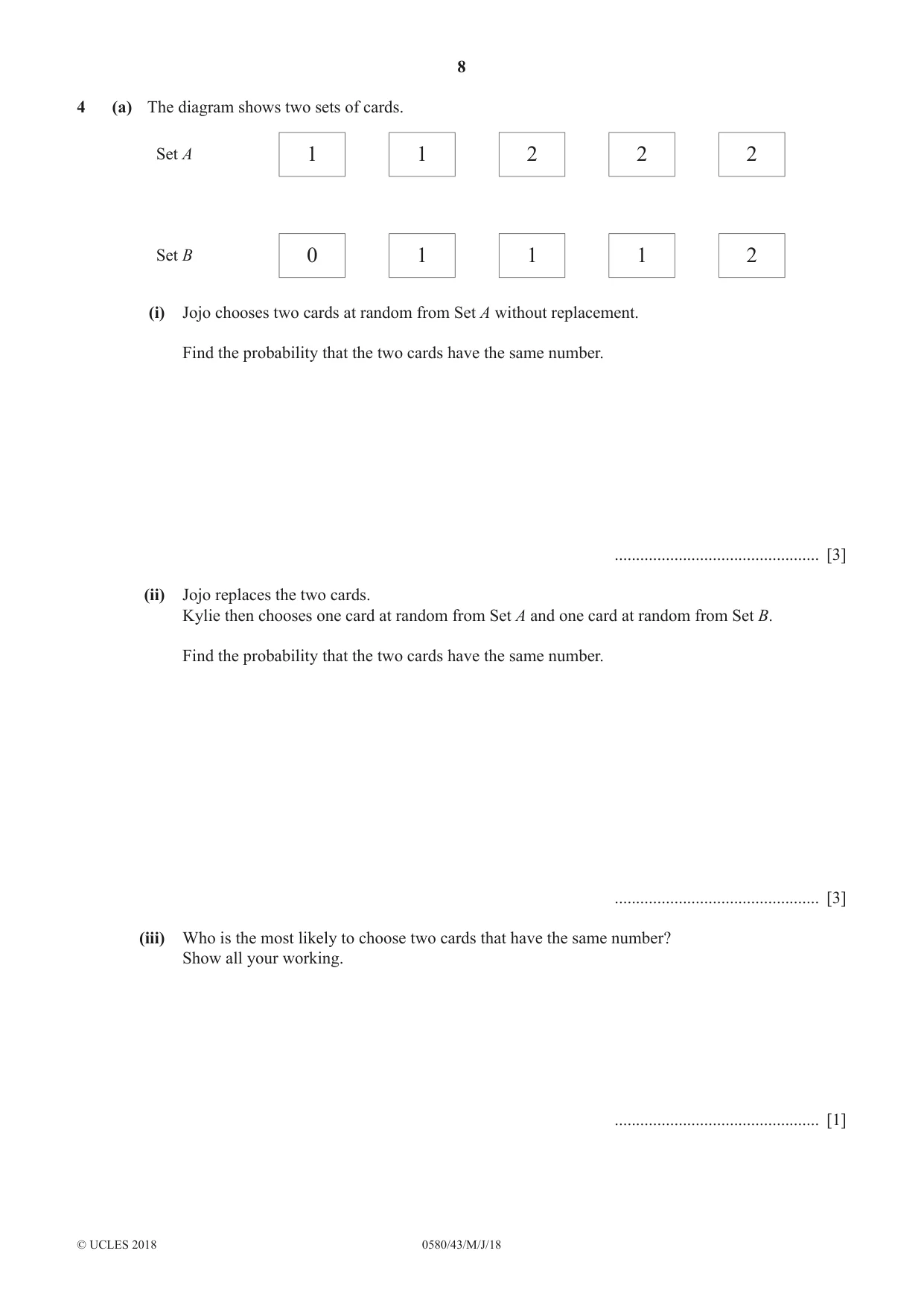 Cambridge IGCSE Mathematics 0580 2018 May/June Paper 4 · Variant 3 question paper, page 8 of 20