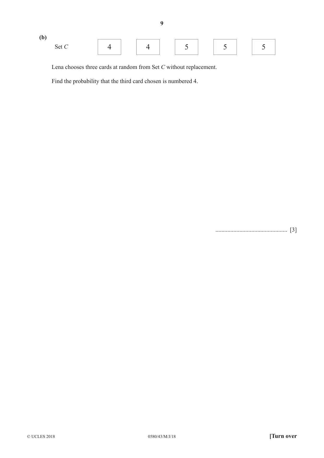 Cambridge IGCSE Mathematics 0580 2018 May/June Paper 4 · Variant 3 question paper, page 9 of 20