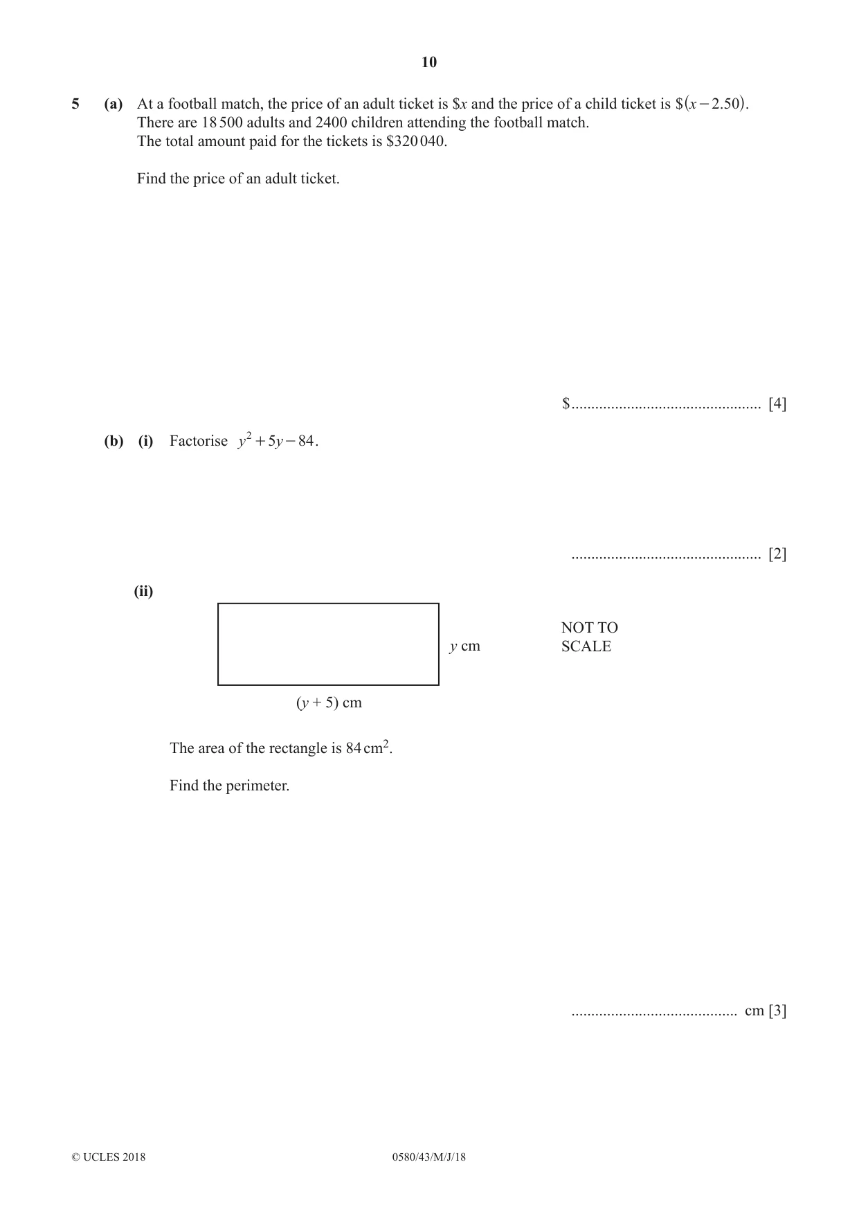 Cambridge IGCSE Mathematics 0580 2018 May/June Paper 4 · Variant 3 question paper, page 10 of 20