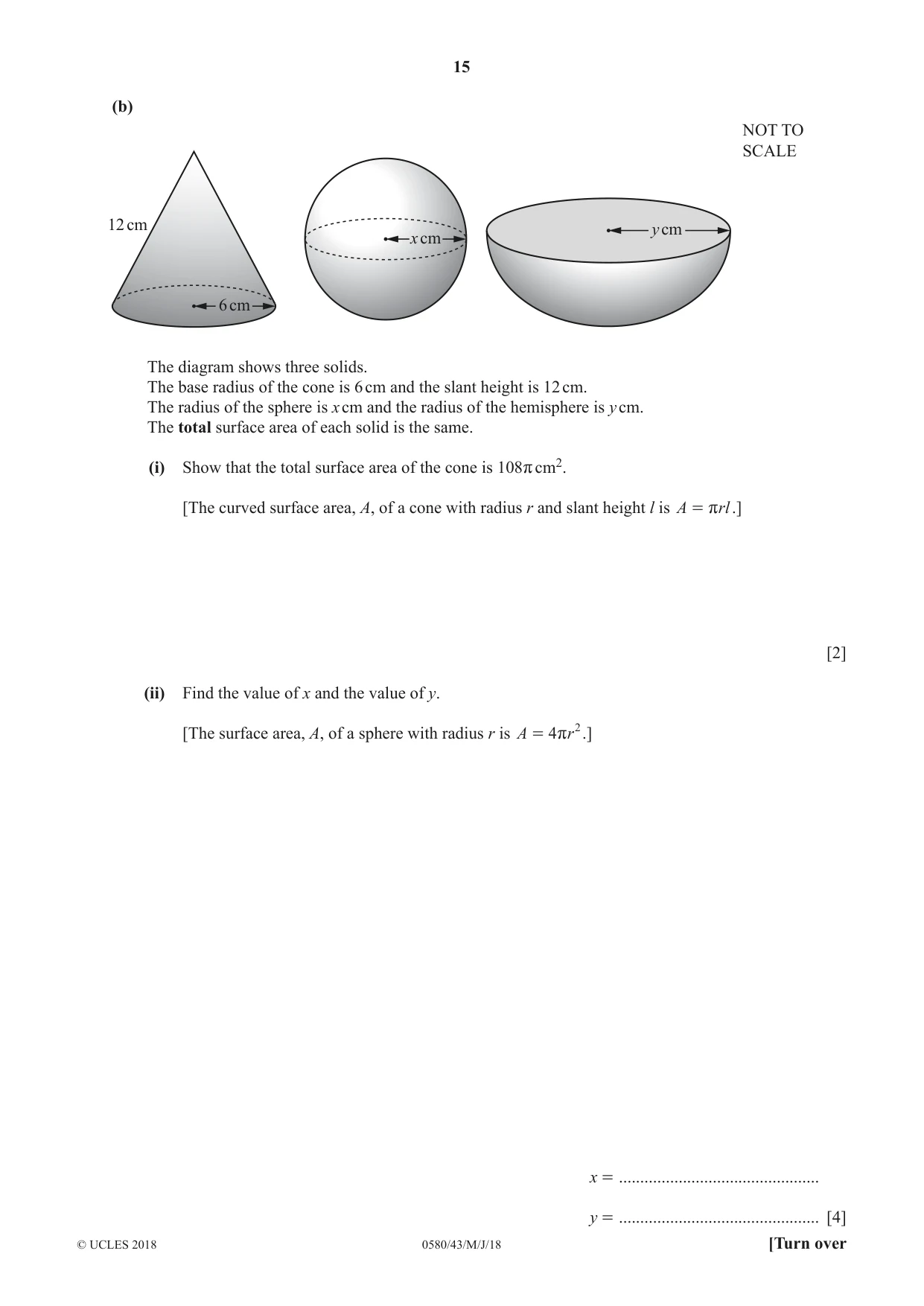 Cambridge IGCSE Mathematics 0580 2018 May/June Paper 4 · Variant 3 question paper, page 15 of 20