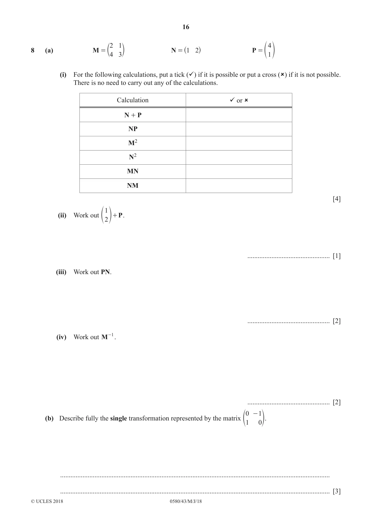 Cambridge IGCSE Mathematics 0580 2018 May/June Paper 4 · Variant 3 question paper, page 16 of 20