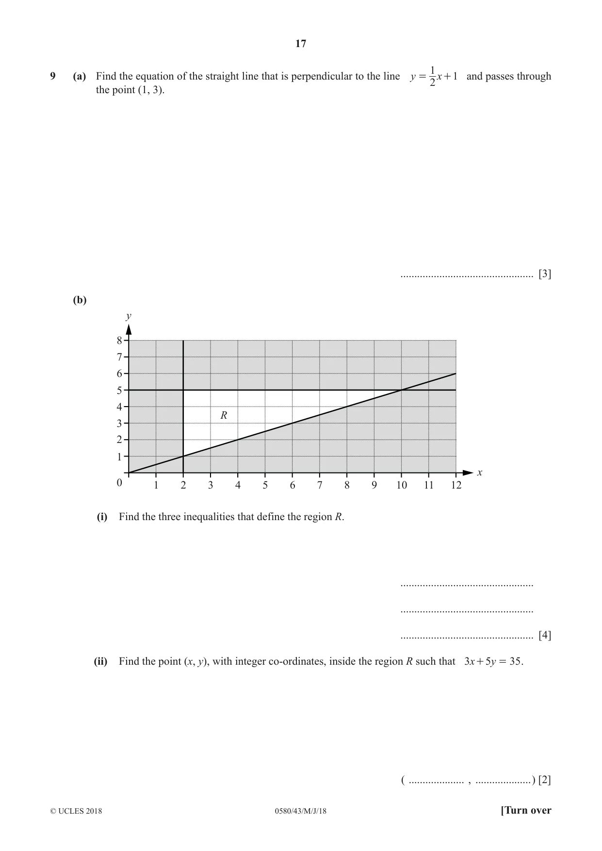 Cambridge IGCSE Mathematics 0580 2018 May/June Paper 4 · Variant 3 question paper, page 17 of 20