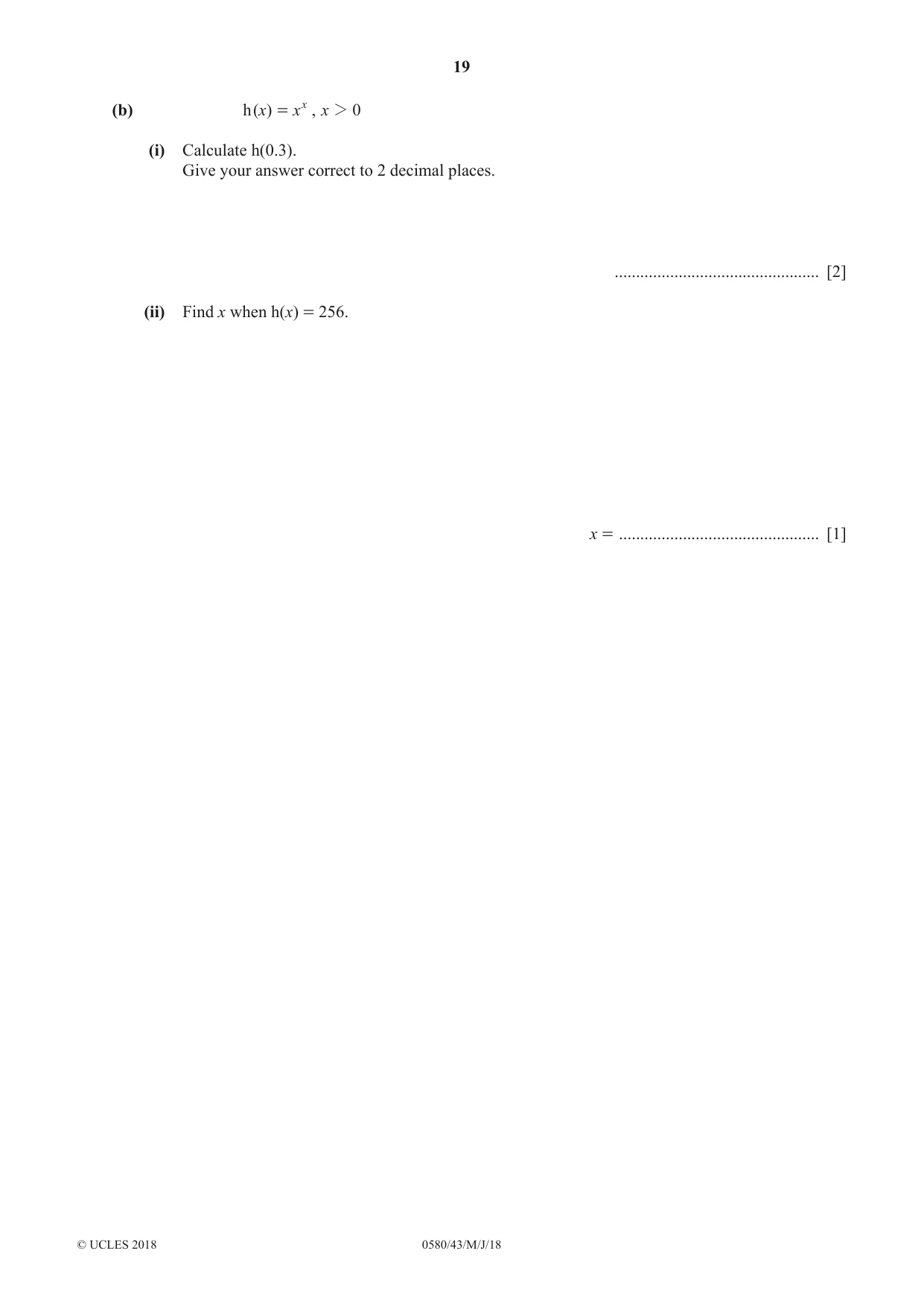 Cambridge IGCSE Mathematics 0580 2018 May/June Paper 4 · Variant 3 question paper, page 19 of 20