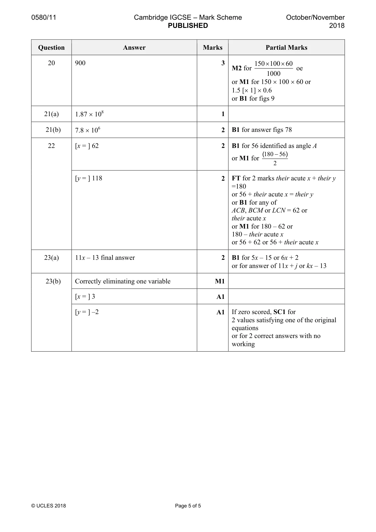 Mark scheme, page 5 of 5