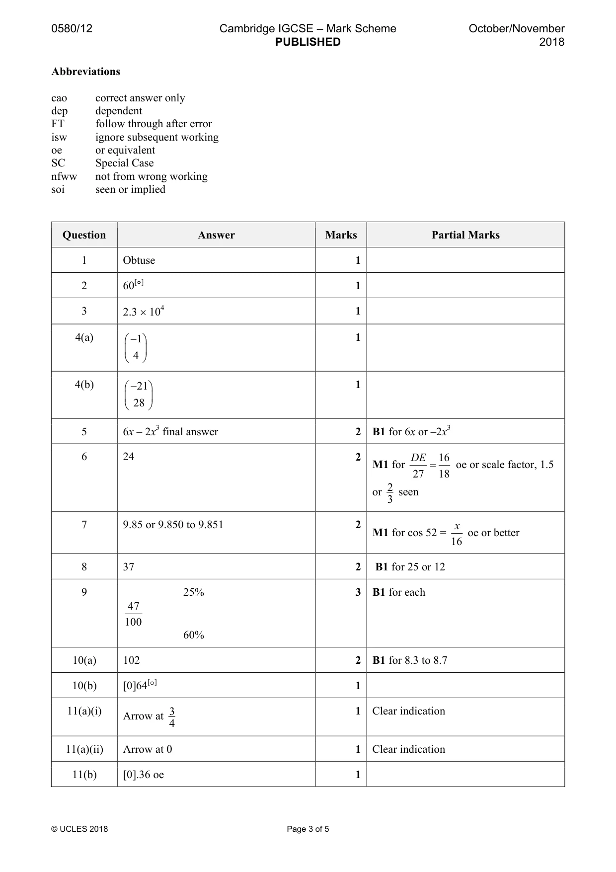 Mark scheme, page 3 of 5