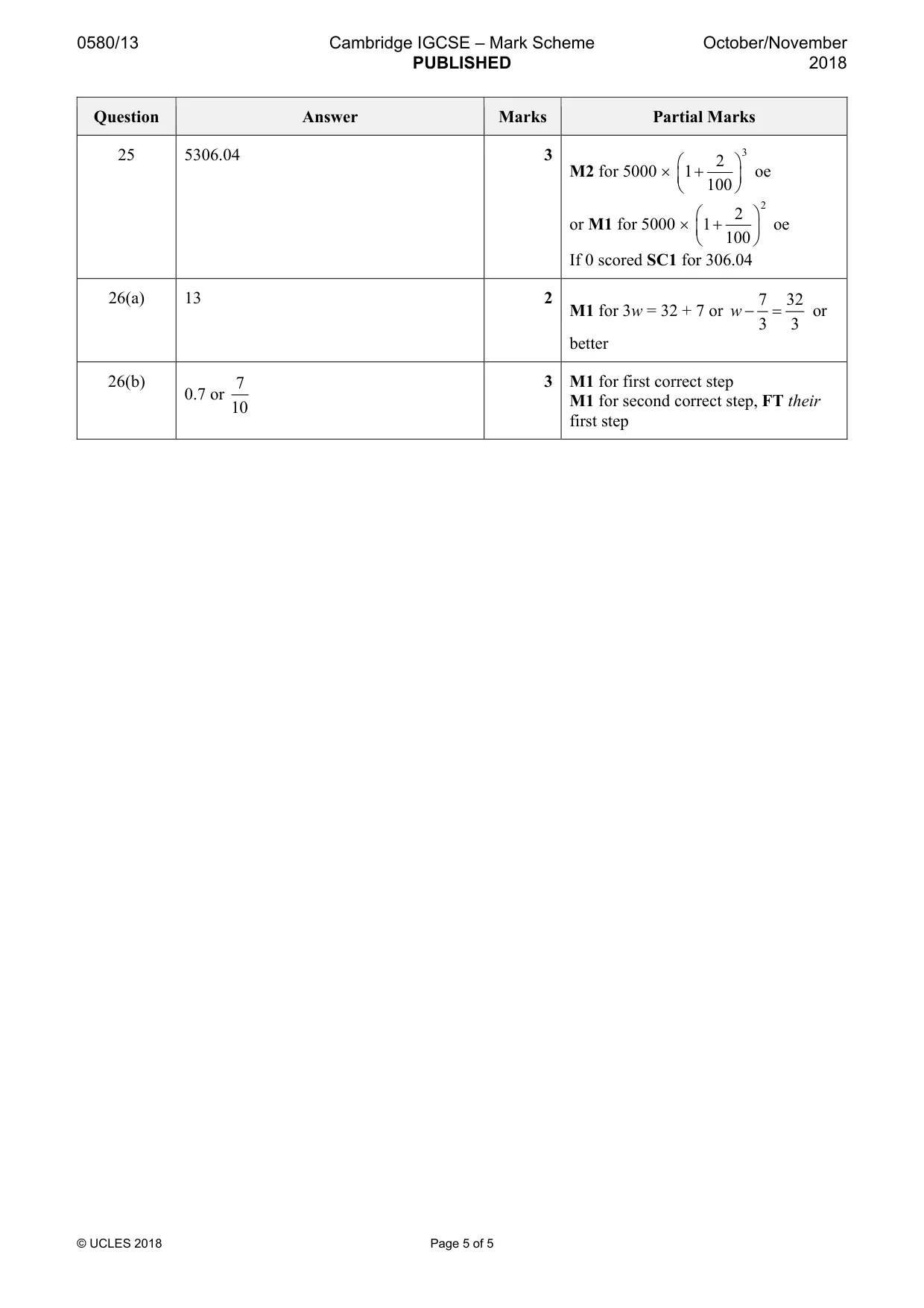 Mark scheme, page 5 of 5