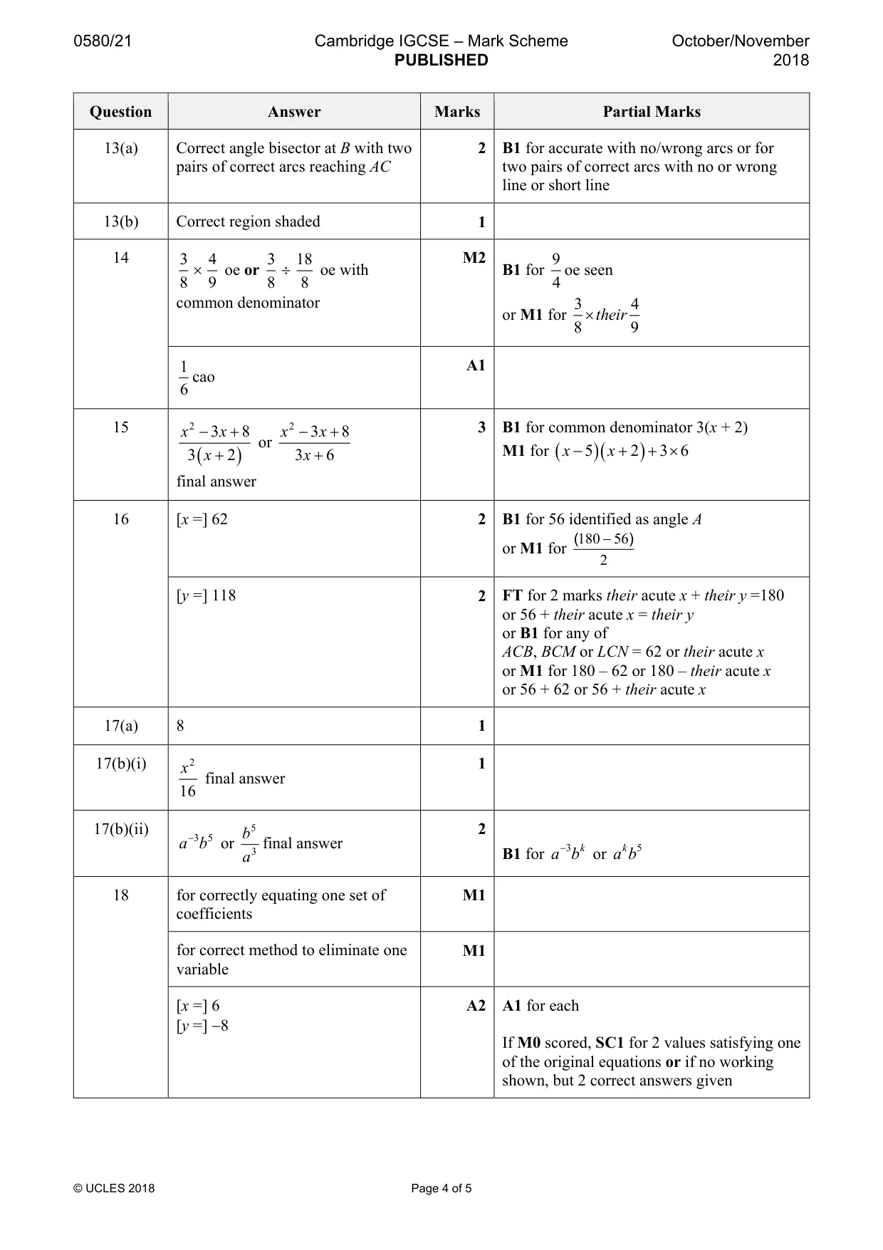 Mark scheme, page 4 of 5