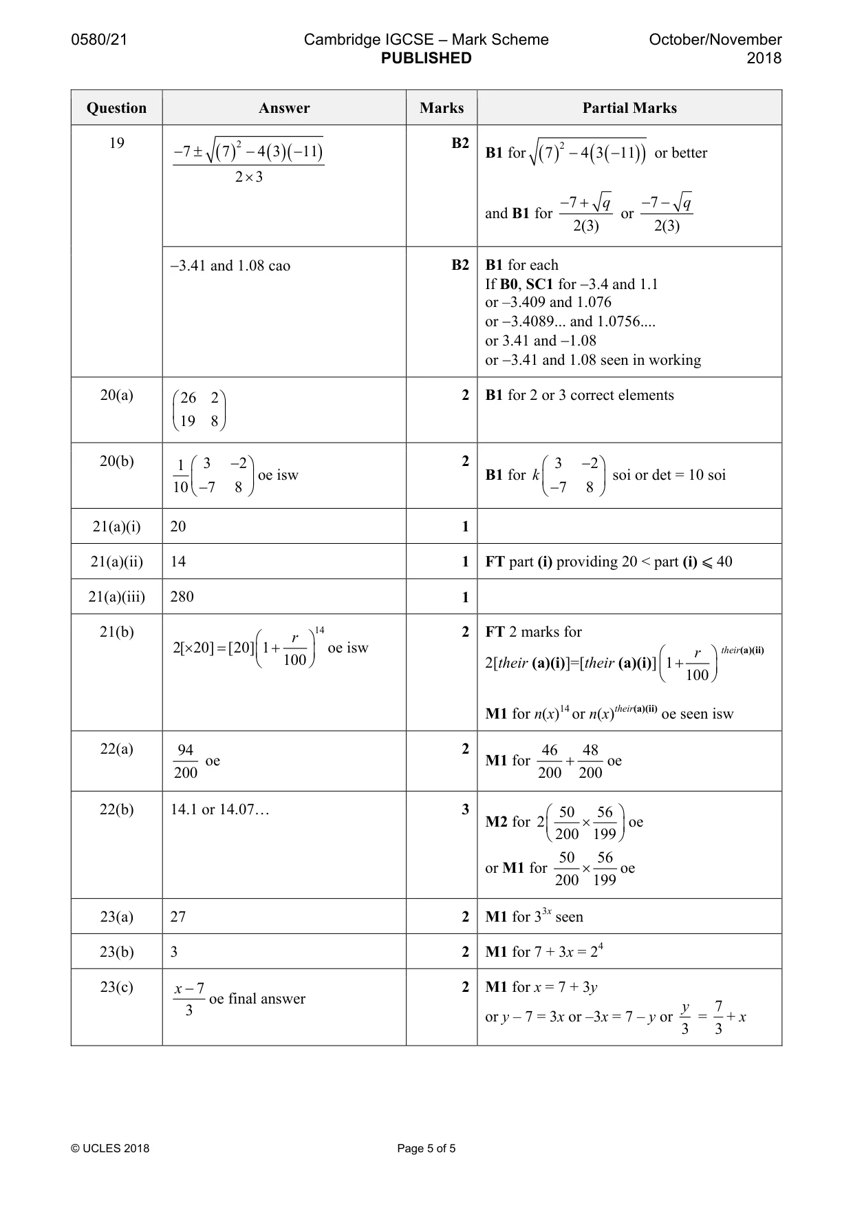 Mark scheme, page 5 of 5