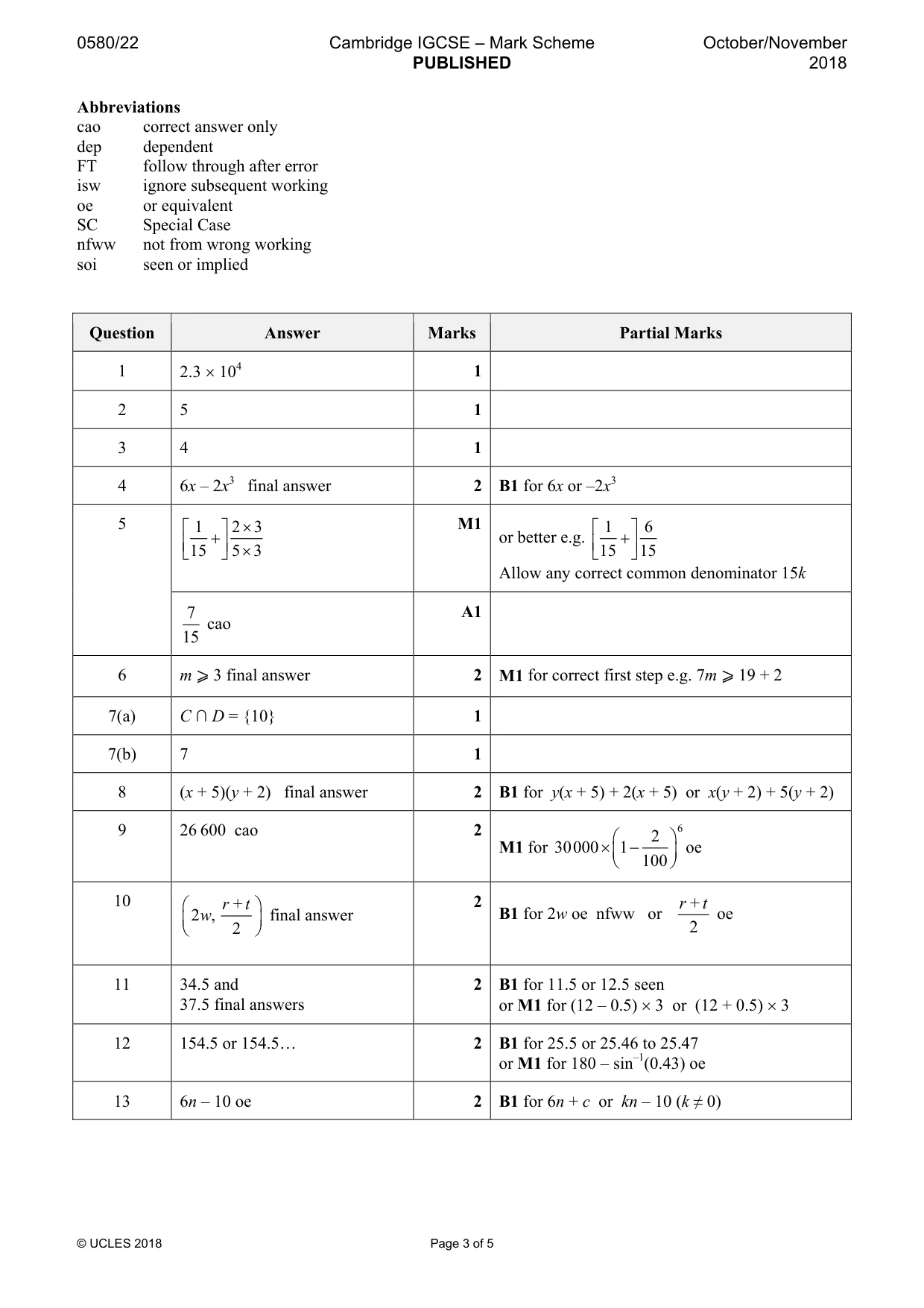 Mark scheme, page 3 of 5