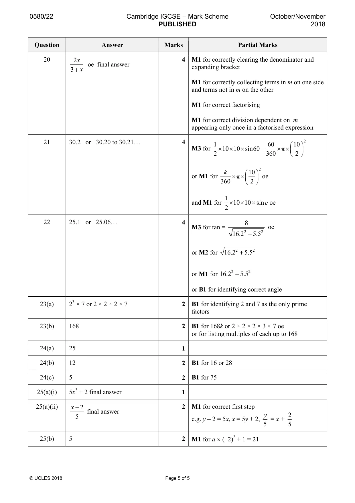 Mark scheme, page 5 of 5